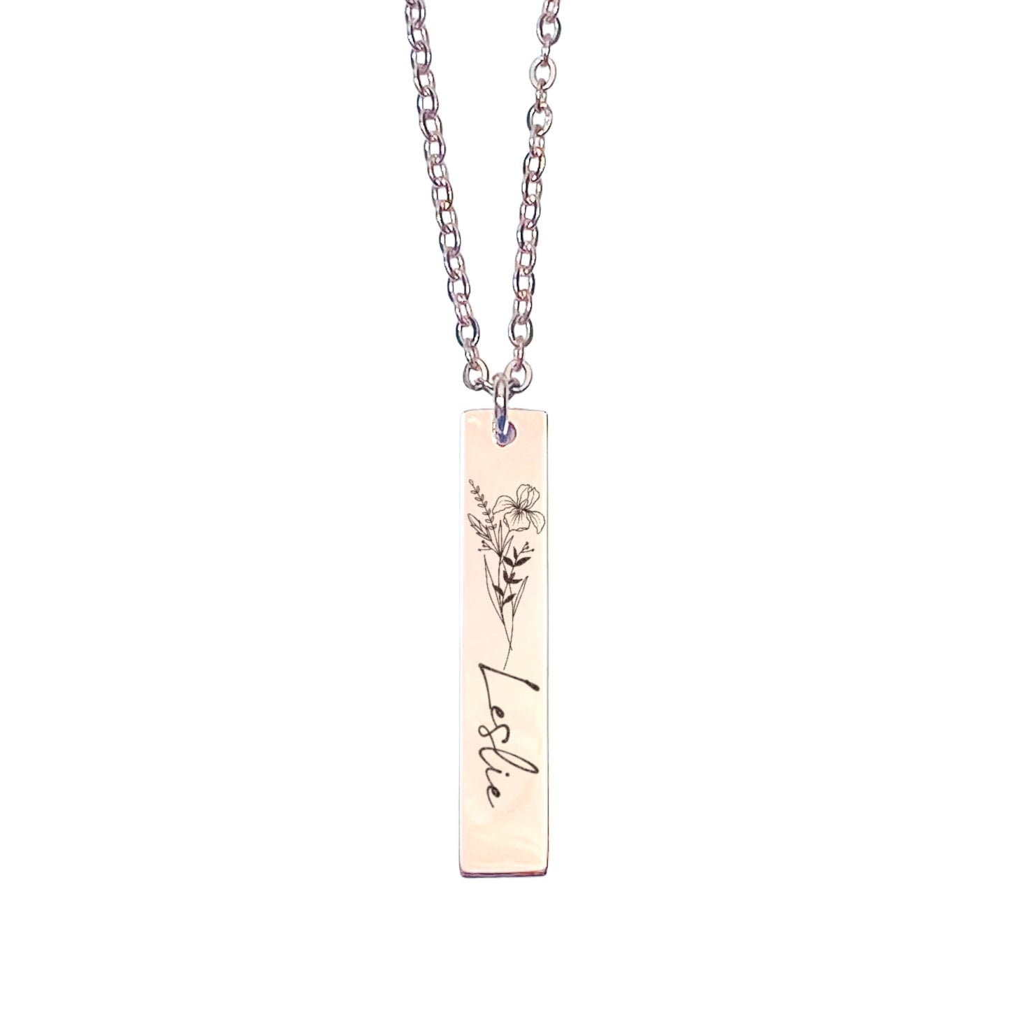 BIRTH FLOWER + NAME BAR NECKLACE - Avy + Tay