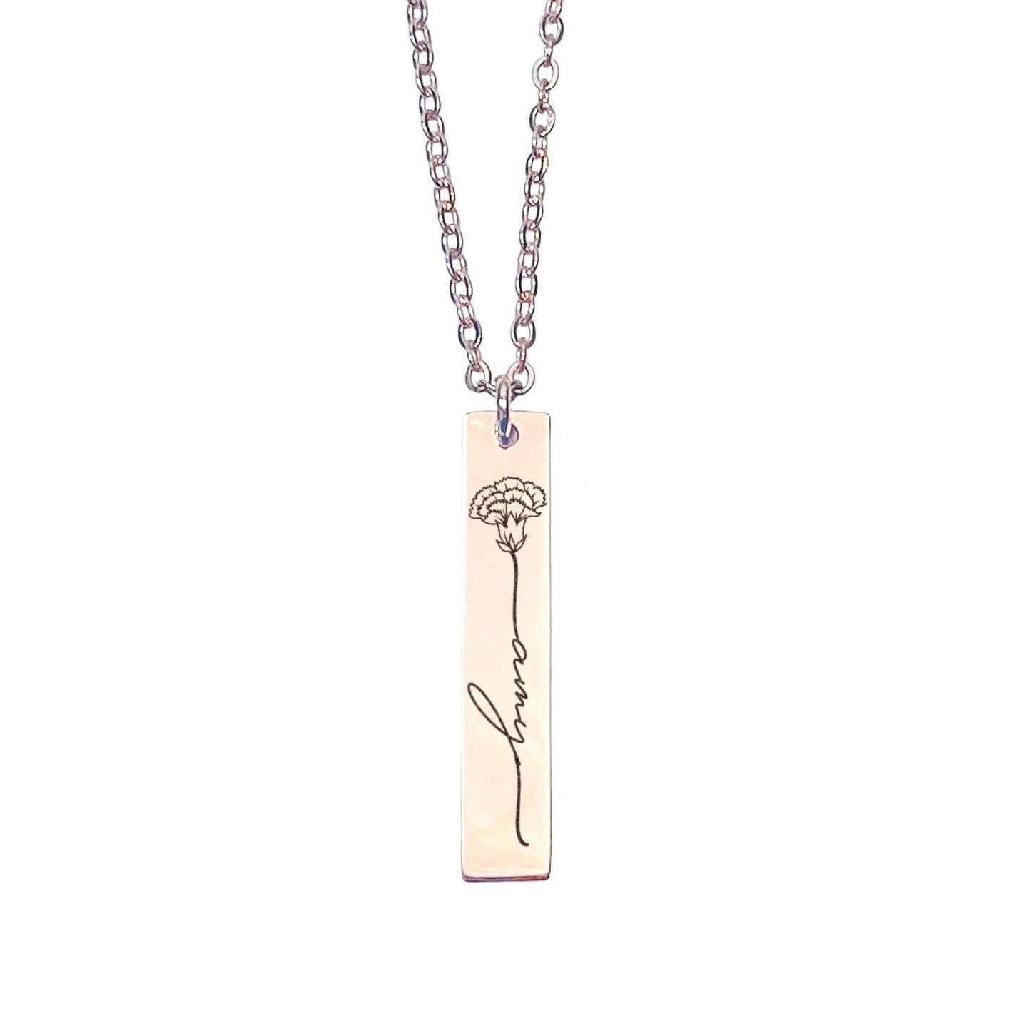 BIRTH FLOWER + NAME BAR NECKLACE - Avy + Tay