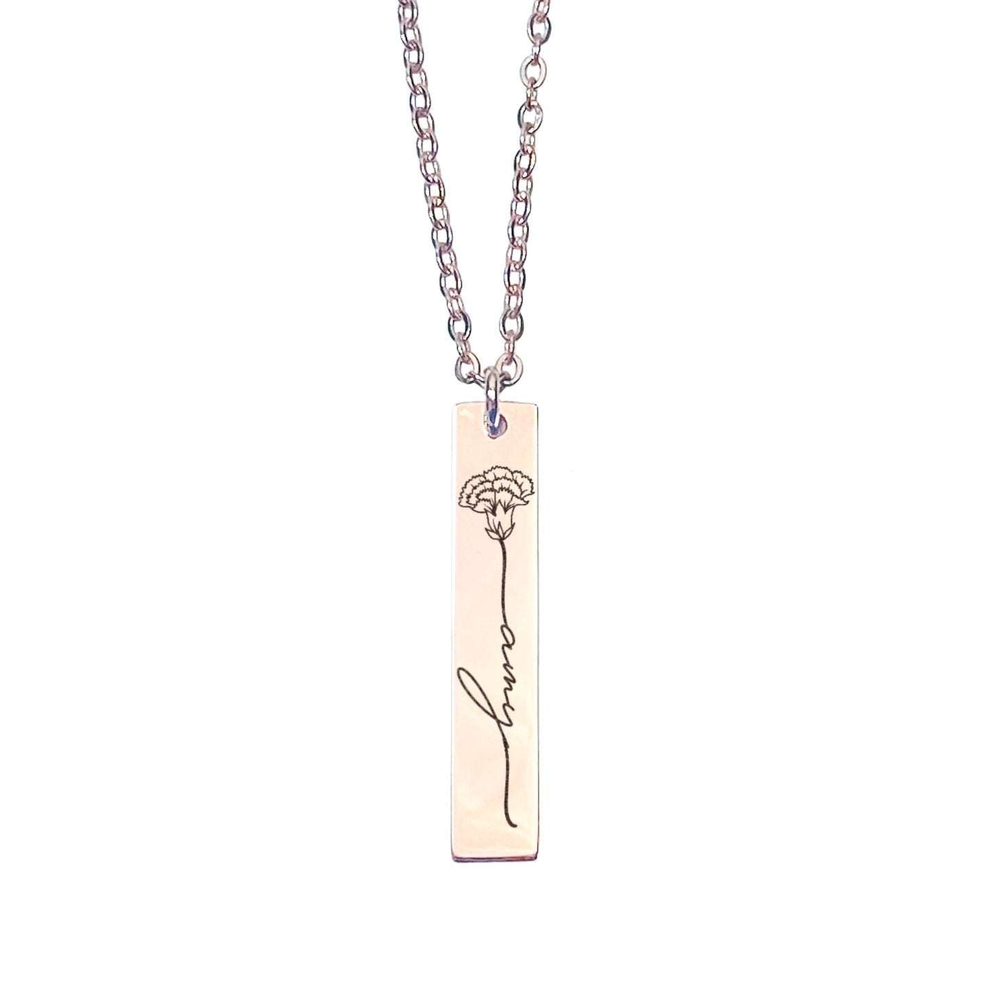 BIRTH FLOWER + NAME BAR NECKLACE - Avy + Tay