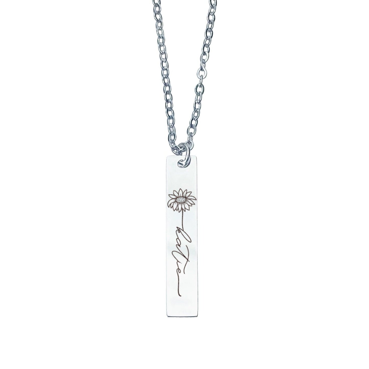 BIRTH FLOWER + NAME BAR NECKLACE - Avy + Tay