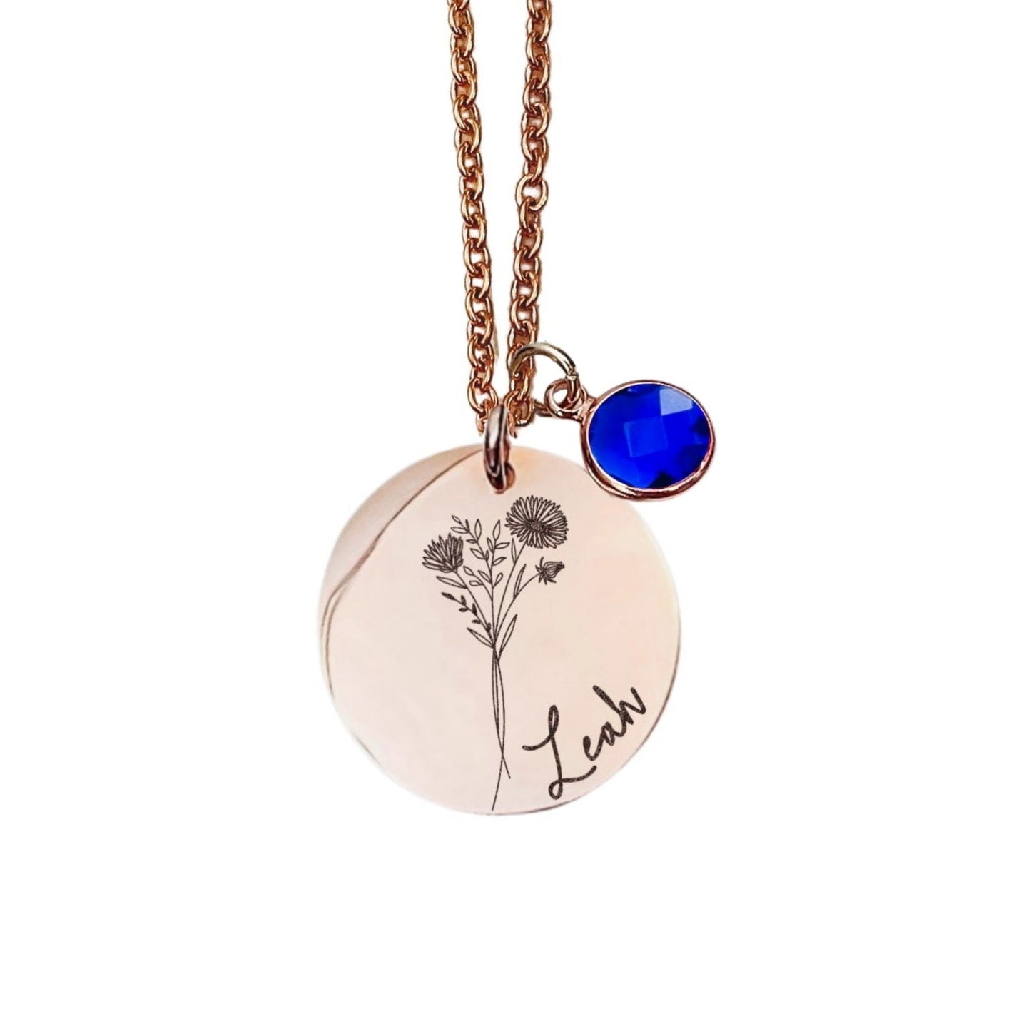 BIRTH FLOWER + NAME + BIRTHSTONE NECKLACE - Avy + Tay