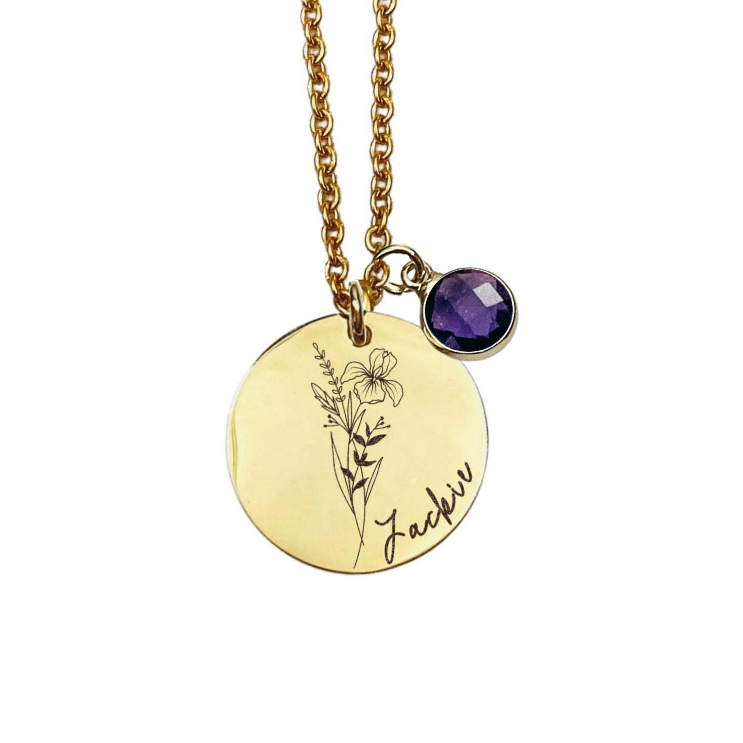 BIRTH FLOWER + NAME + BIRTHSTONE NECKLACE - Avy + Tay