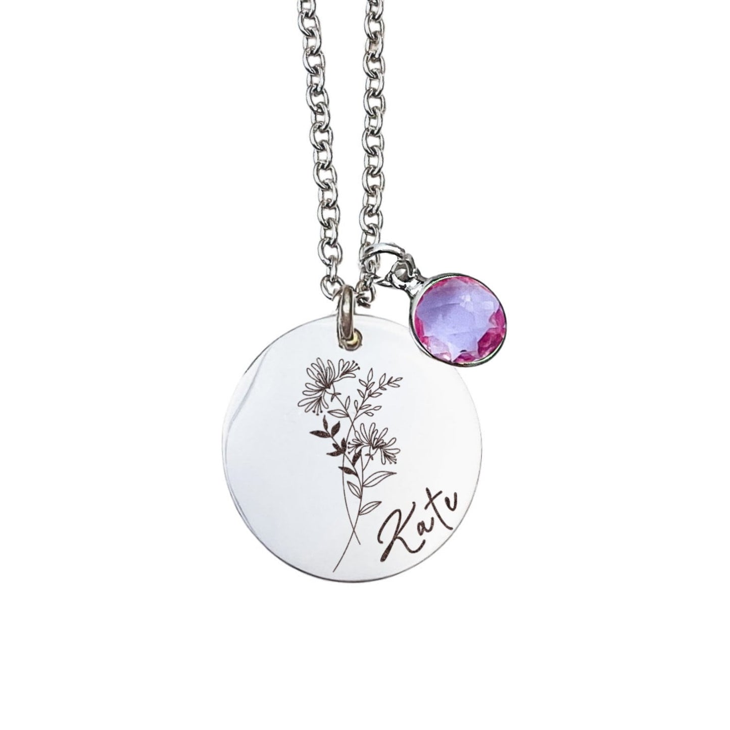 BIRTH FLOWER + NAME + BIRTHSTONE NECKLACE - Avy + Tay