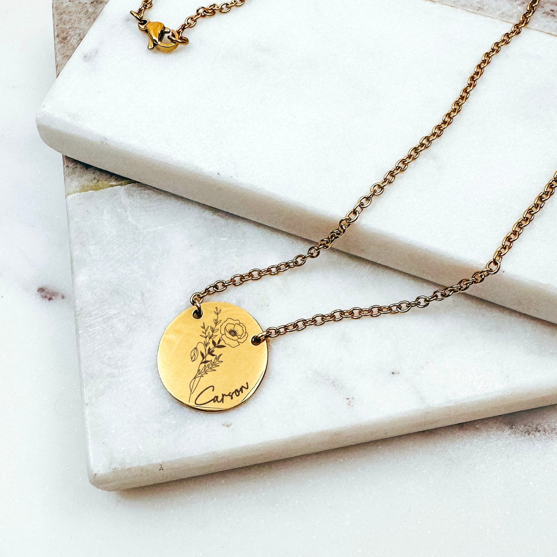 BIRTH FLOWER + NAME NECKLACE - Avy + Tay