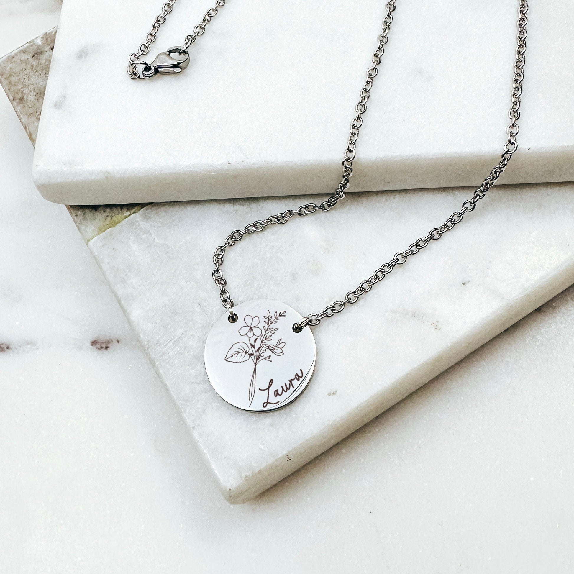 BIRTH FLOWER + NAME NECKLACE - Avy + Tay