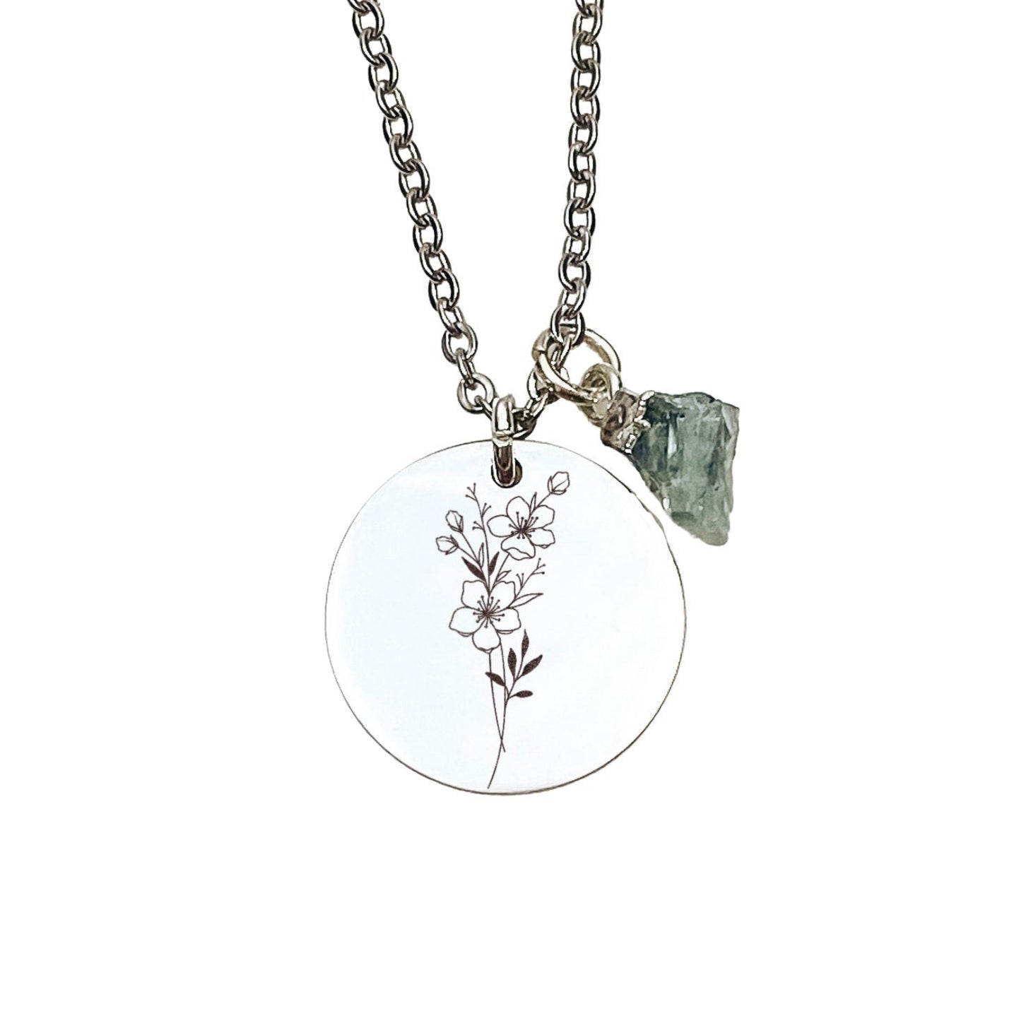 BIRTH FLOWER + RAW BIRTHSTONE NECKLACE - Avy + Tay