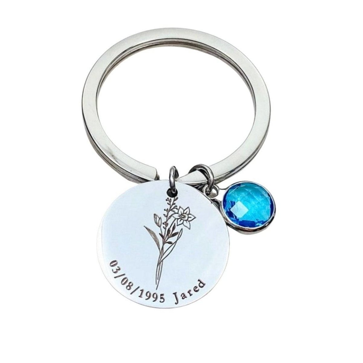 BIRTH FLOWER TEXT BIRTHSTONE KEYCHAIN - Avy + Tay