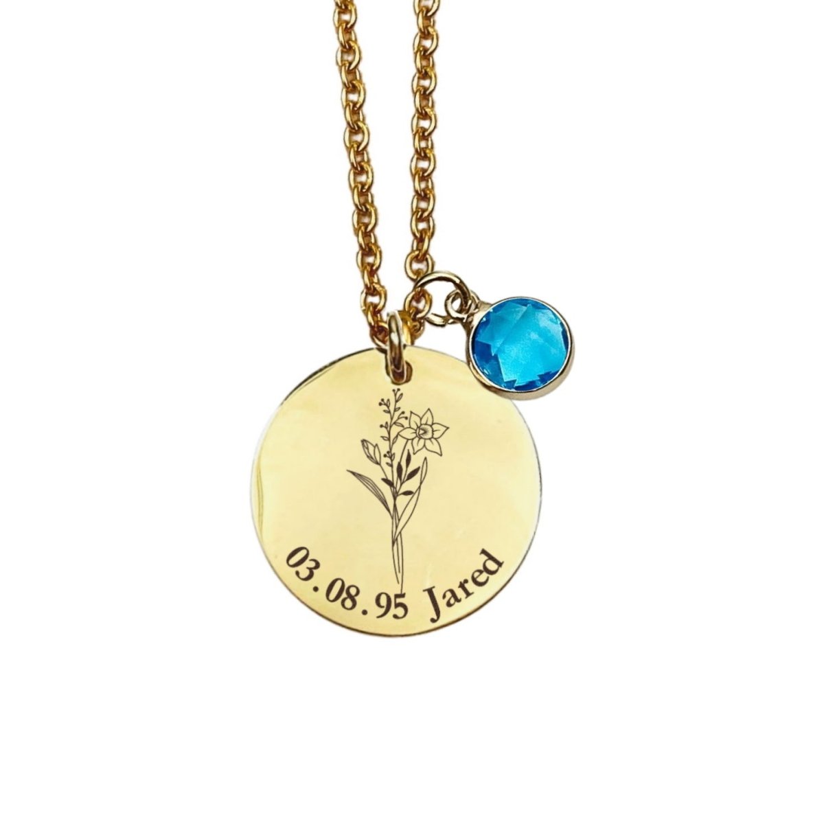 BIRTH FLOWER TEXT BIRTHSTONE NECKLACE - Avy + Tay