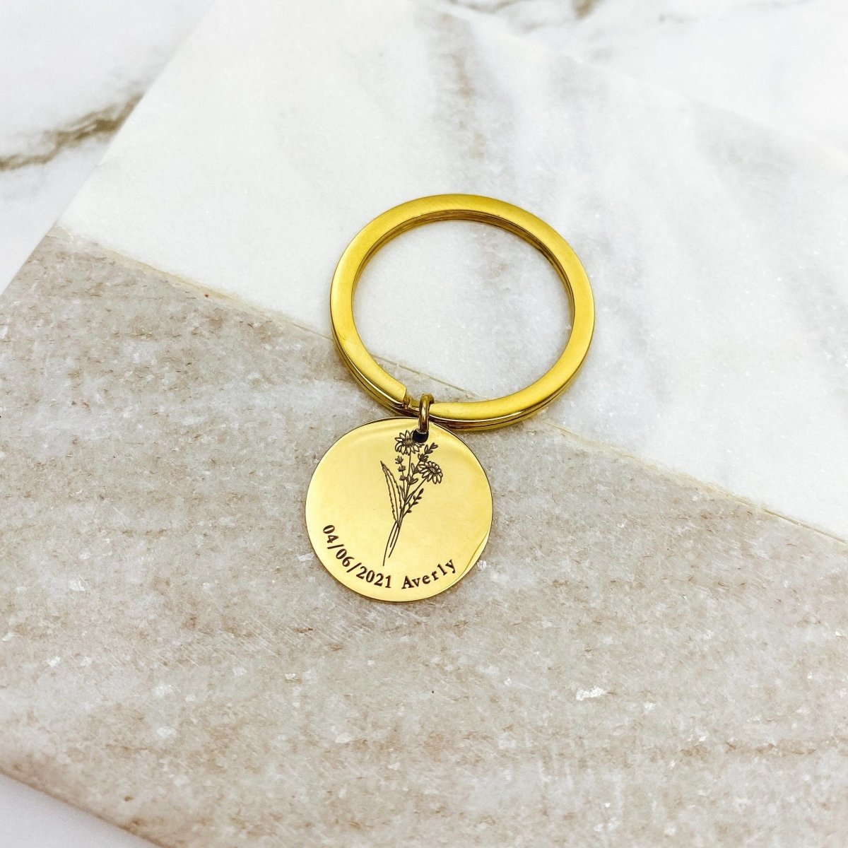 BIRTH FLOWER TEXT KEYCHAIN - Avy + Tay