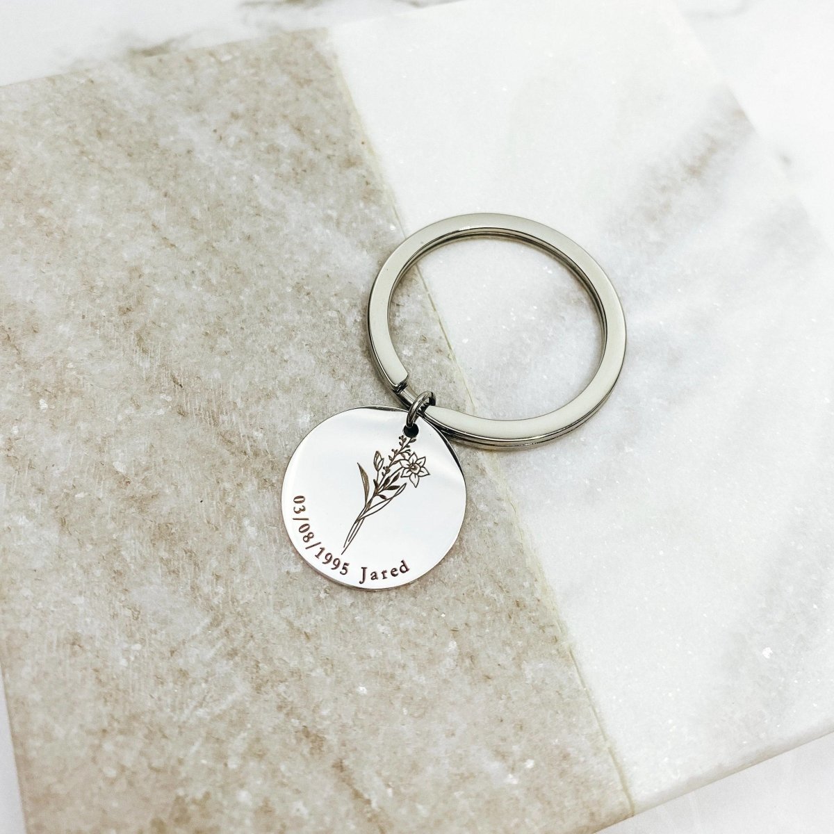 BIRTH FLOWER TEXT KEYCHAIN - Avy + Tay