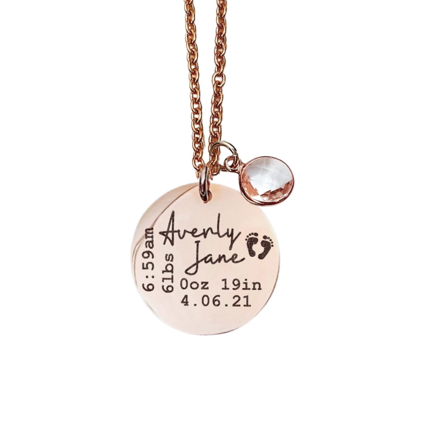 BIRTH STATS + BIRTHSTONE NECKLACE - Avy + Tay