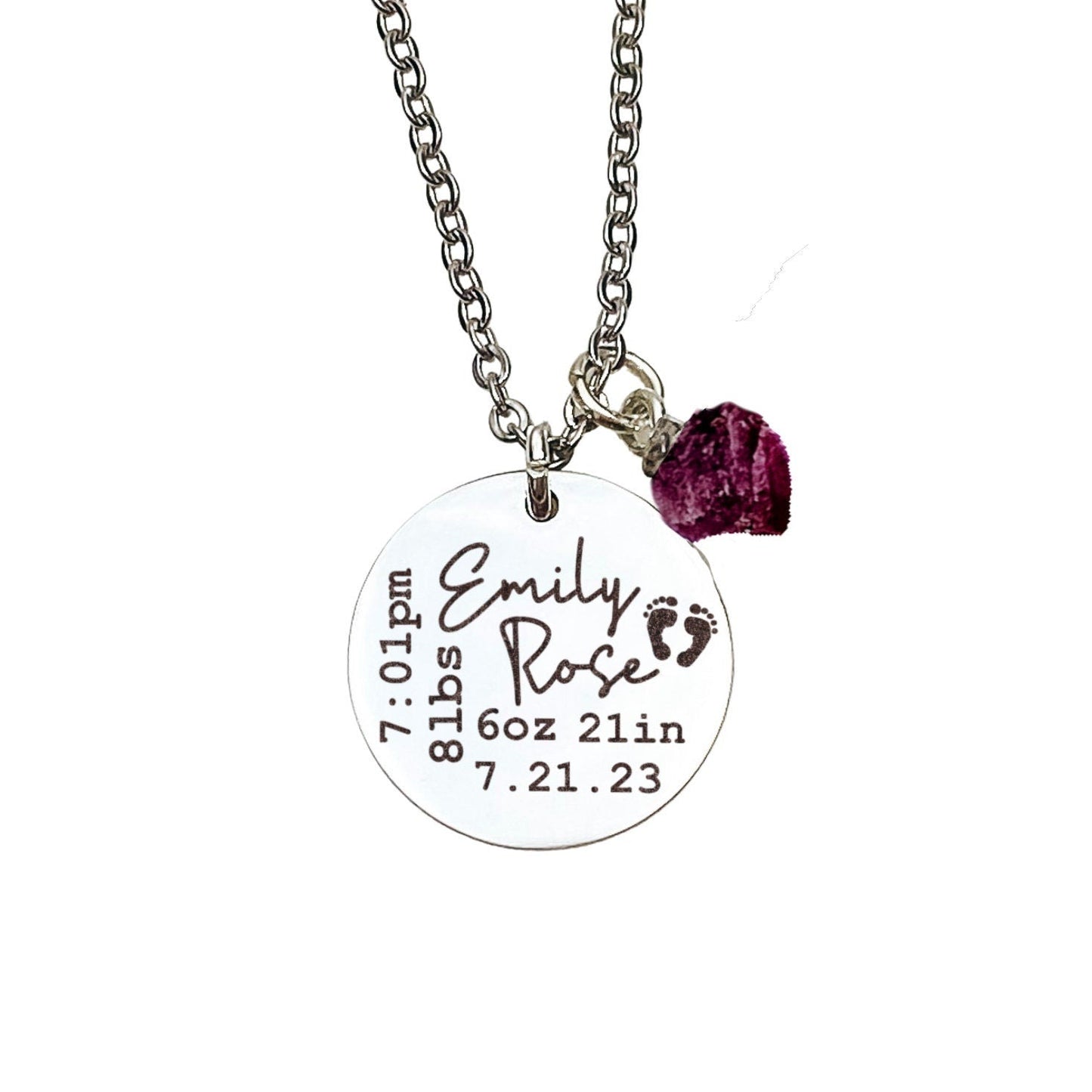 BIRTH STATS + RAW BIRTHSTONE NECKLACE - Avy + Tay