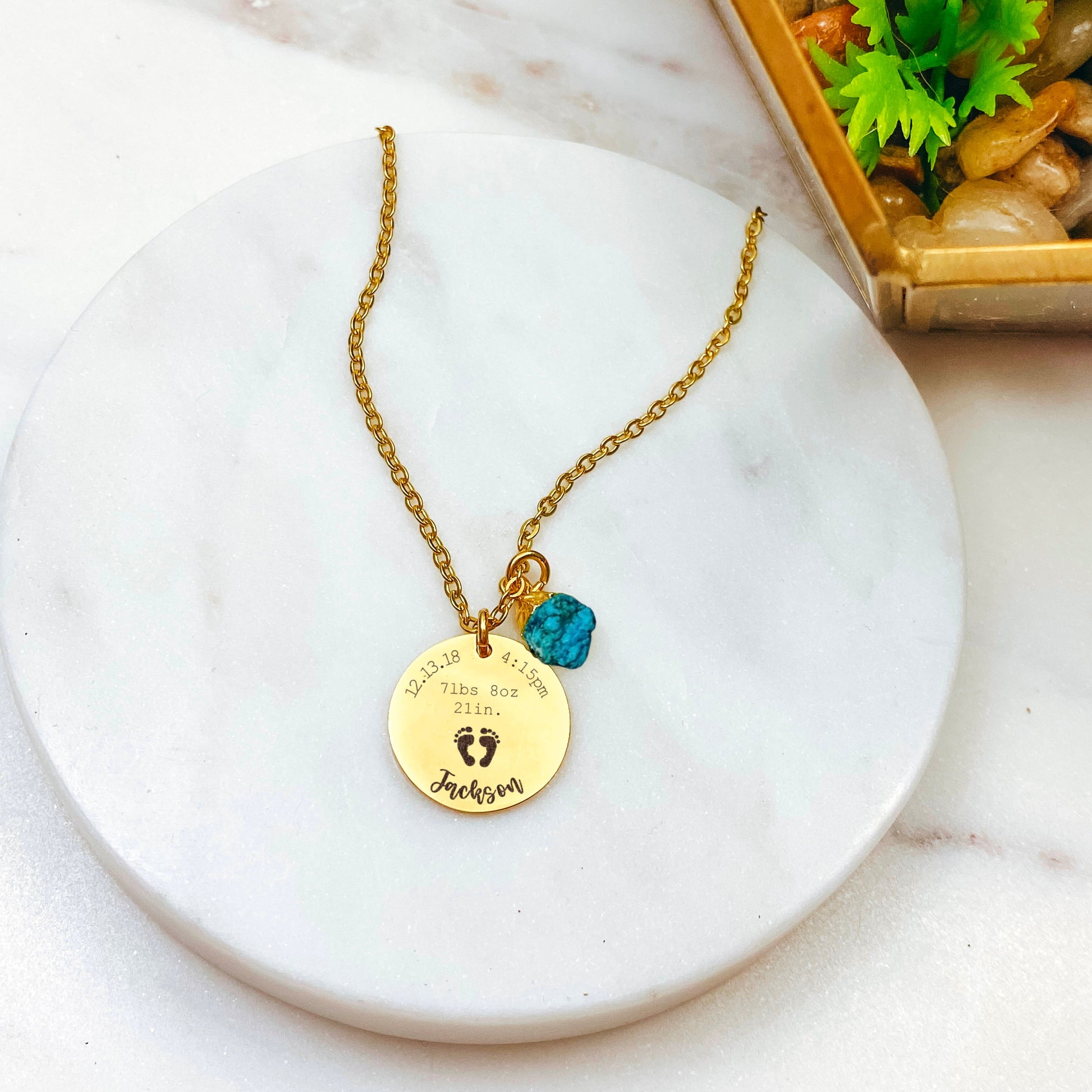 BIRTH STATS + RAW BIRTHSTONE NECKLACE - Avy + Tay