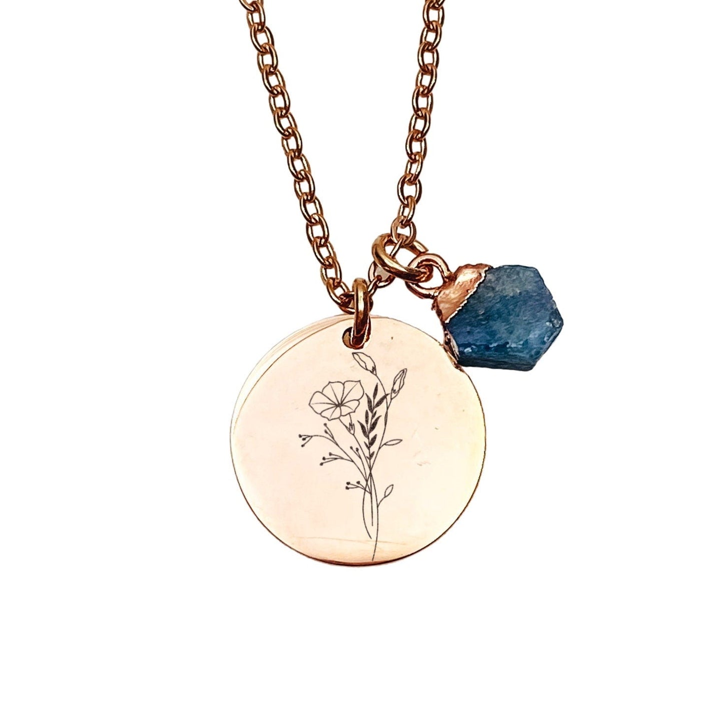 BIRTHFLOWER + RAW BIRTHSTONE NECKLACE - Avy + Tay