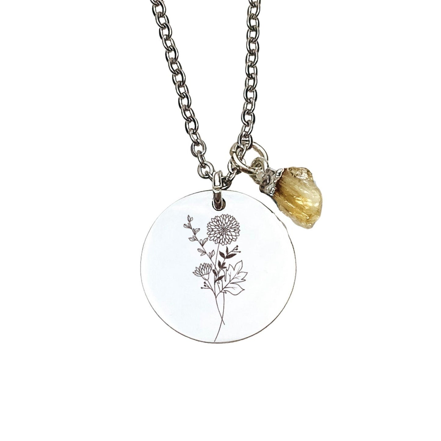 BIRTHFLOWER + RAW BIRTHSTONE NECKLACE - Avy + Tay