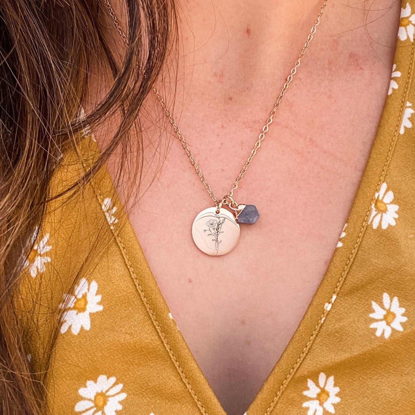 BIRTHFLOWER + RAW BIRTHSTONE NECKLACE - Avy + Tay