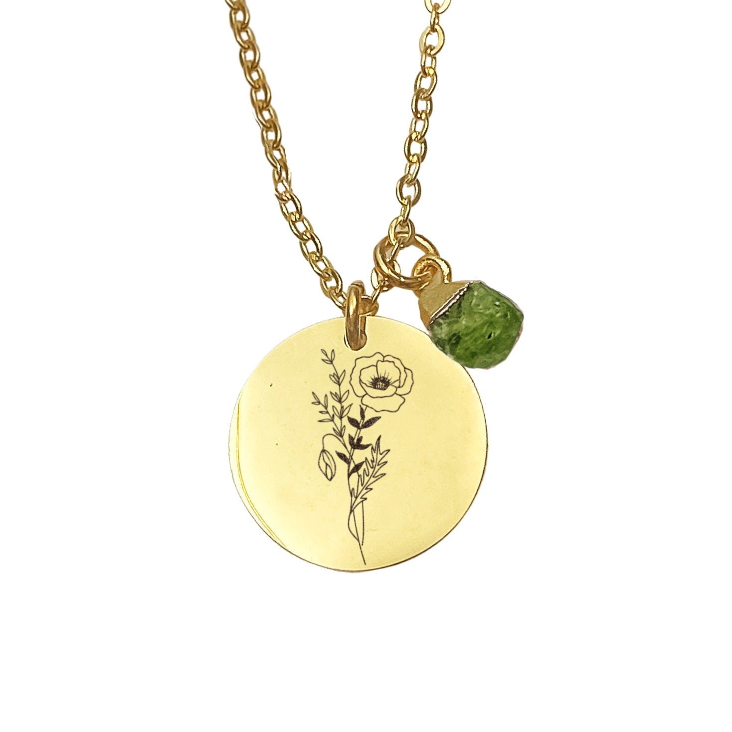 BIRTHFLOWER + RAW BIRTHSTONE NECKLACE - Avy + Tay