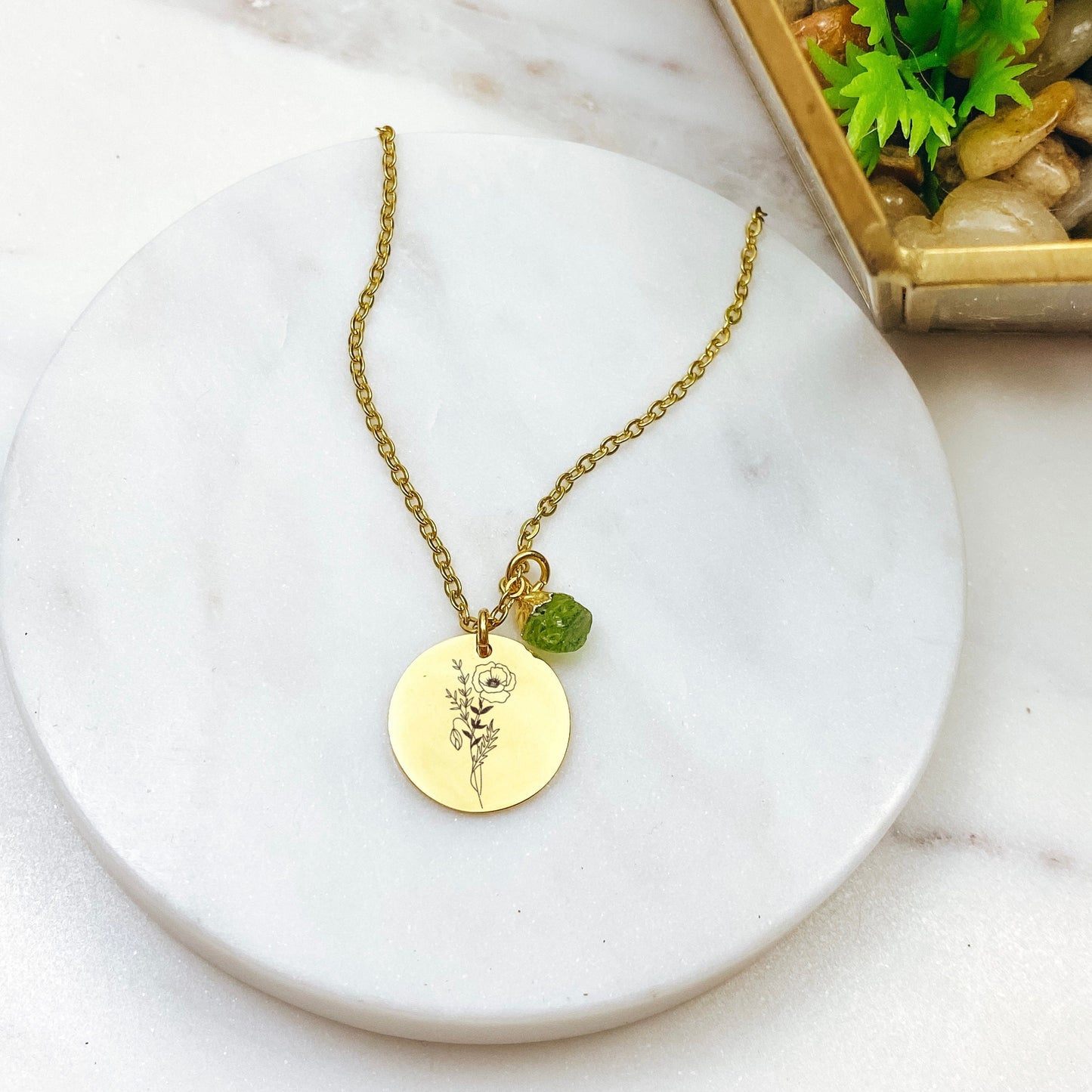 BIRTHFLOWER + RAW BIRTHSTONE NECKLACE - Avy + Tay