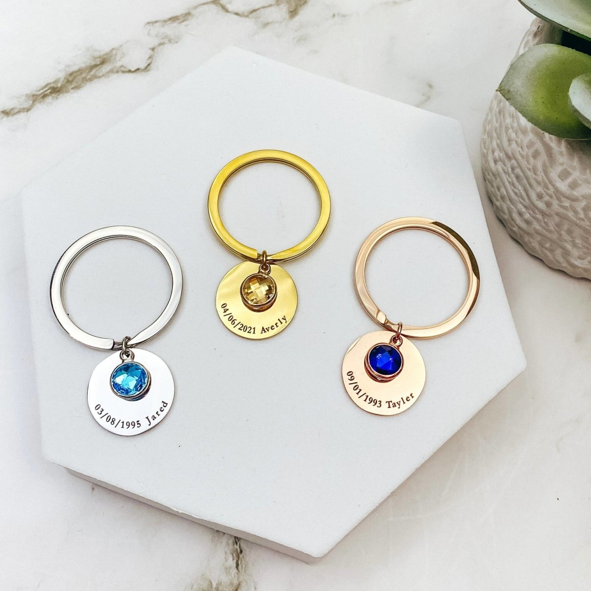 BIRTHSTONE TEXT KEYCHAIN - Avy + Tay