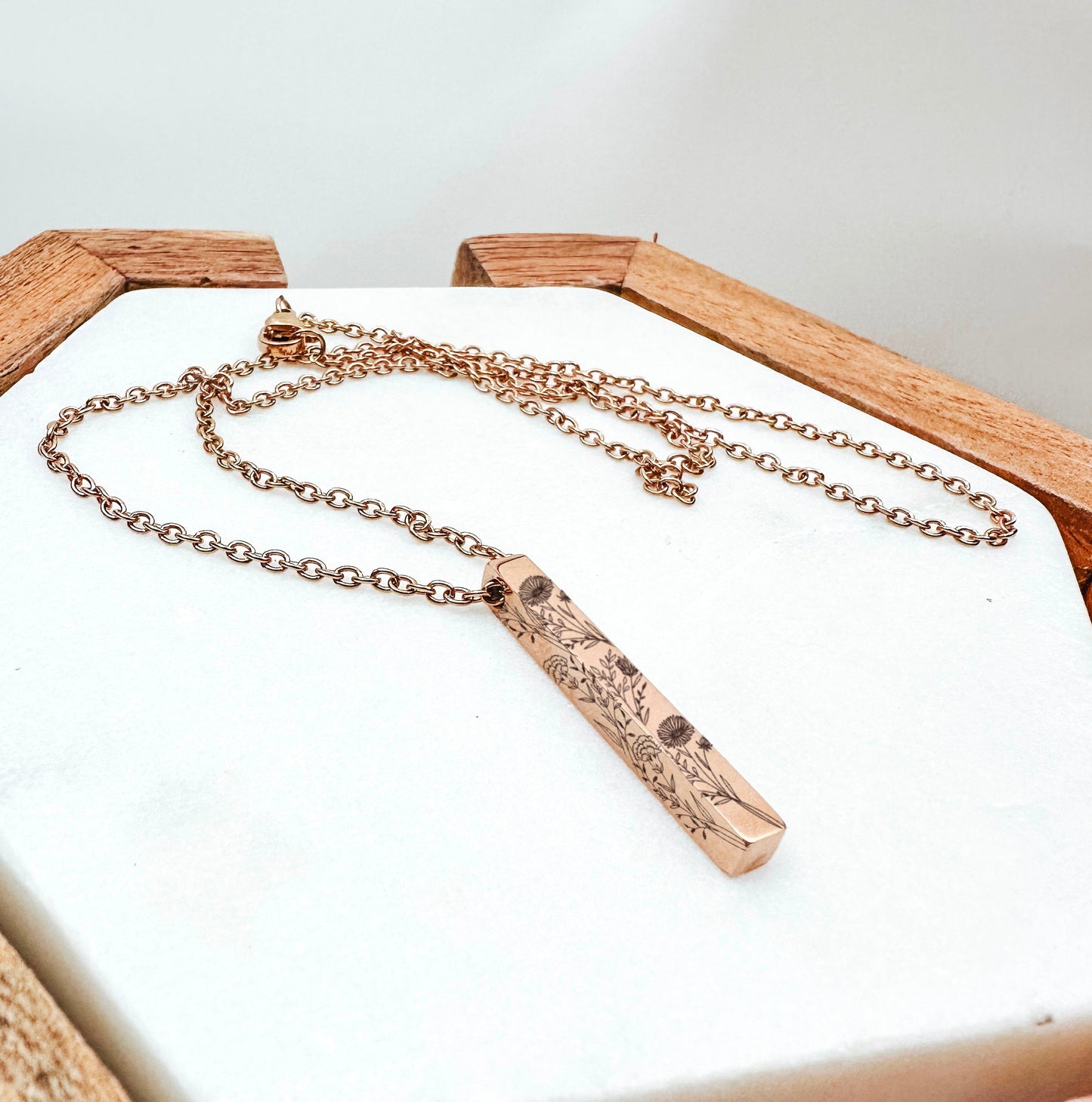 COMBINED BIRTH FLOWER 3D BAR NECKLACE - Avy + Tay