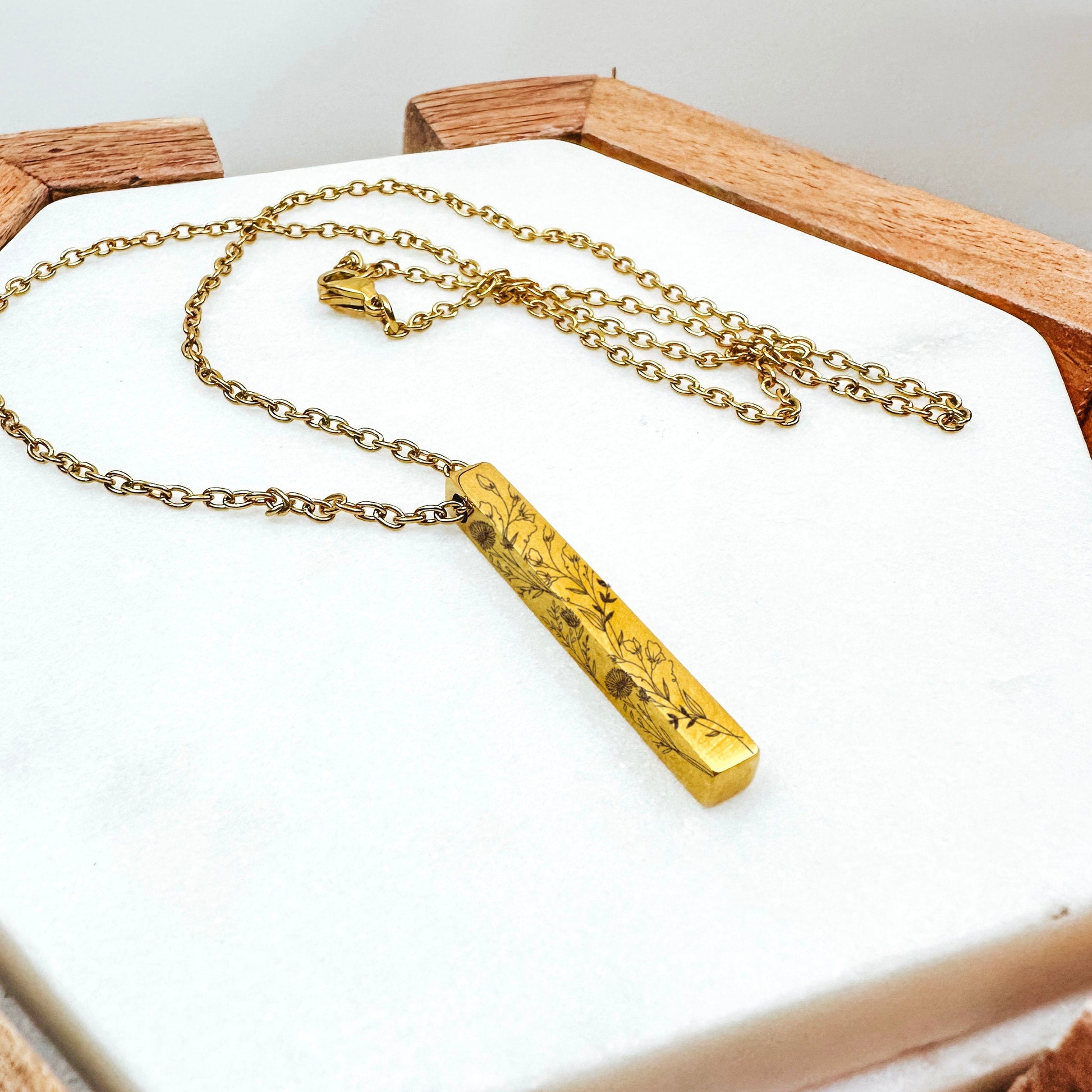 COMBINED BIRTH FLOWER 3D BAR NECKLACE - Avy + Tay