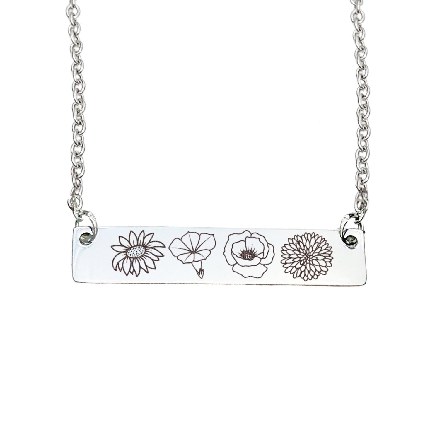 COMBINED BIRTH FLOWER BAR NECKLACE - Avy + Tay