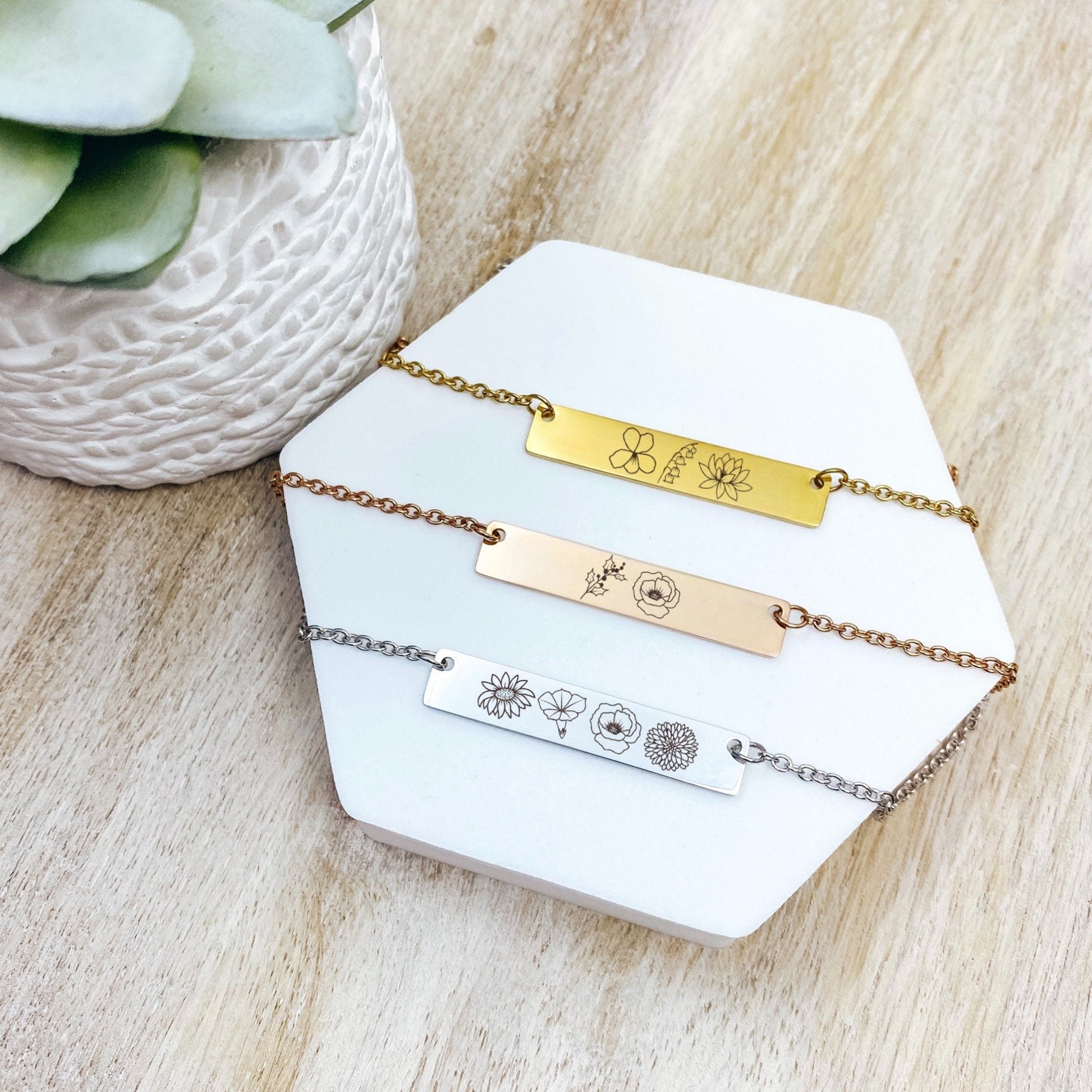 COMBINED BIRTH FLOWER BAR NECKLACE - Avy + Tay