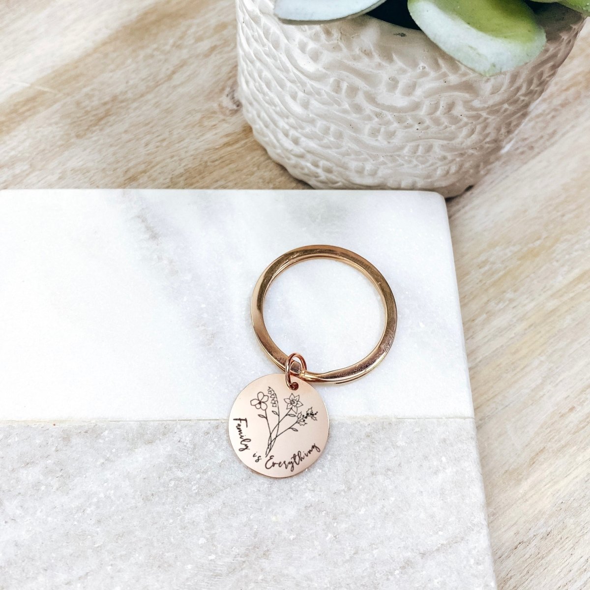 COMBINED BIRTH FLOWER TEXT KEYCHAIN - Avy + Tay