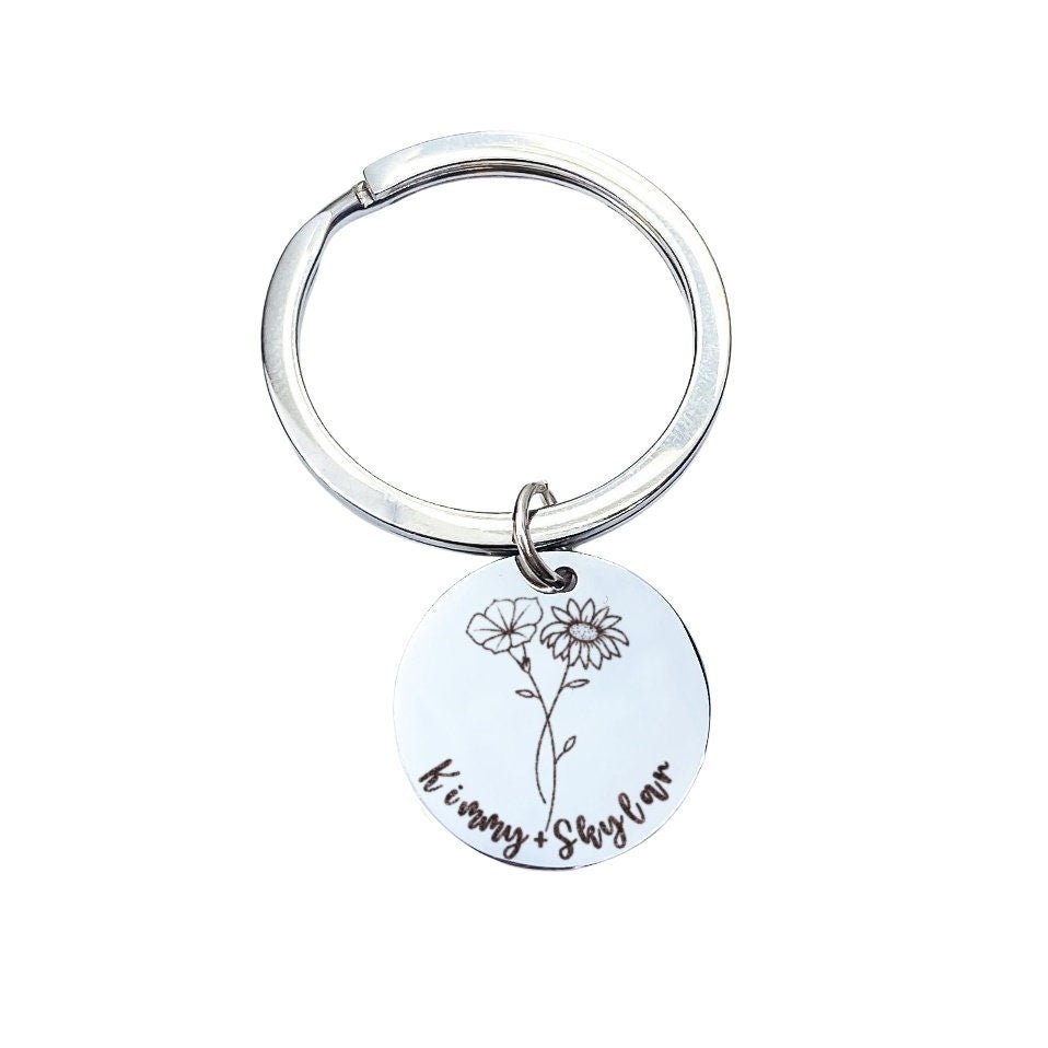 COMBINED BIRTH FLOWER TEXT KEYCHAIN - Avy + Tay