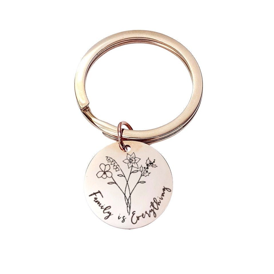 COMBINED BIRTH FLOWER TEXT KEYCHAIN - Avy + Tay