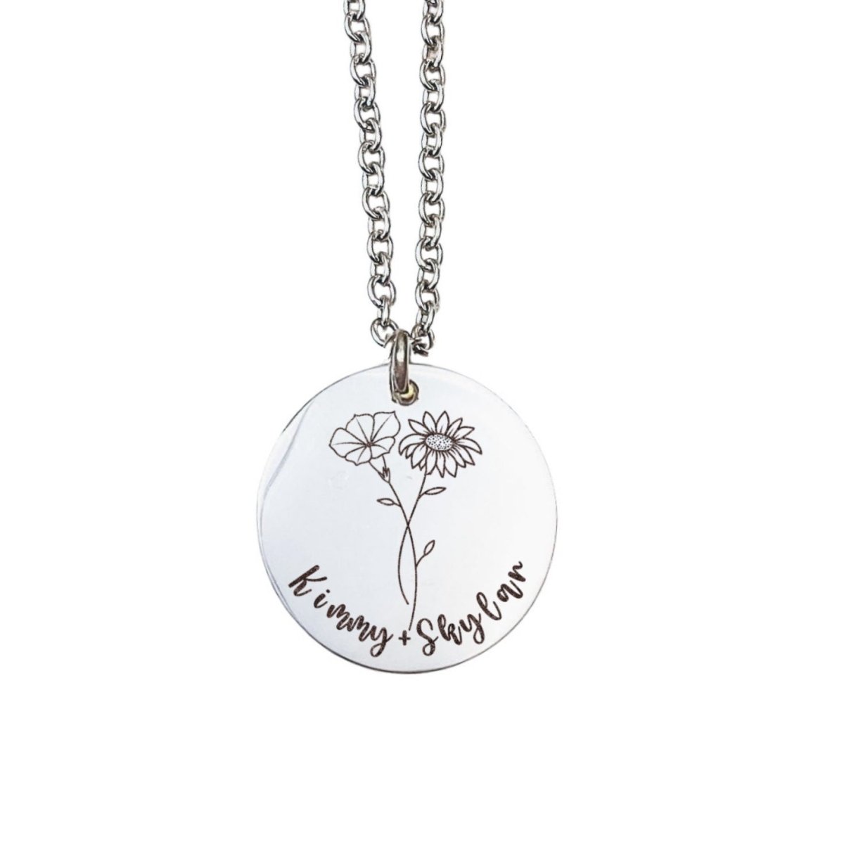 COMBINED BIRTH FLOWER TEXT NECKLACE - Avy + Tay