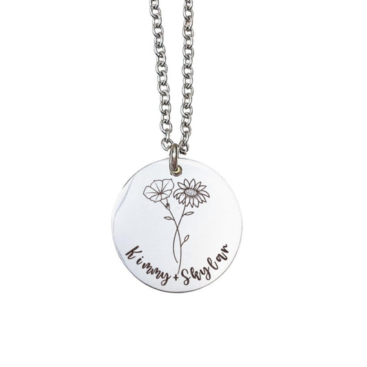 COMBINED BIRTH FLOWER TEXT NECKLACE - Avy + Tay