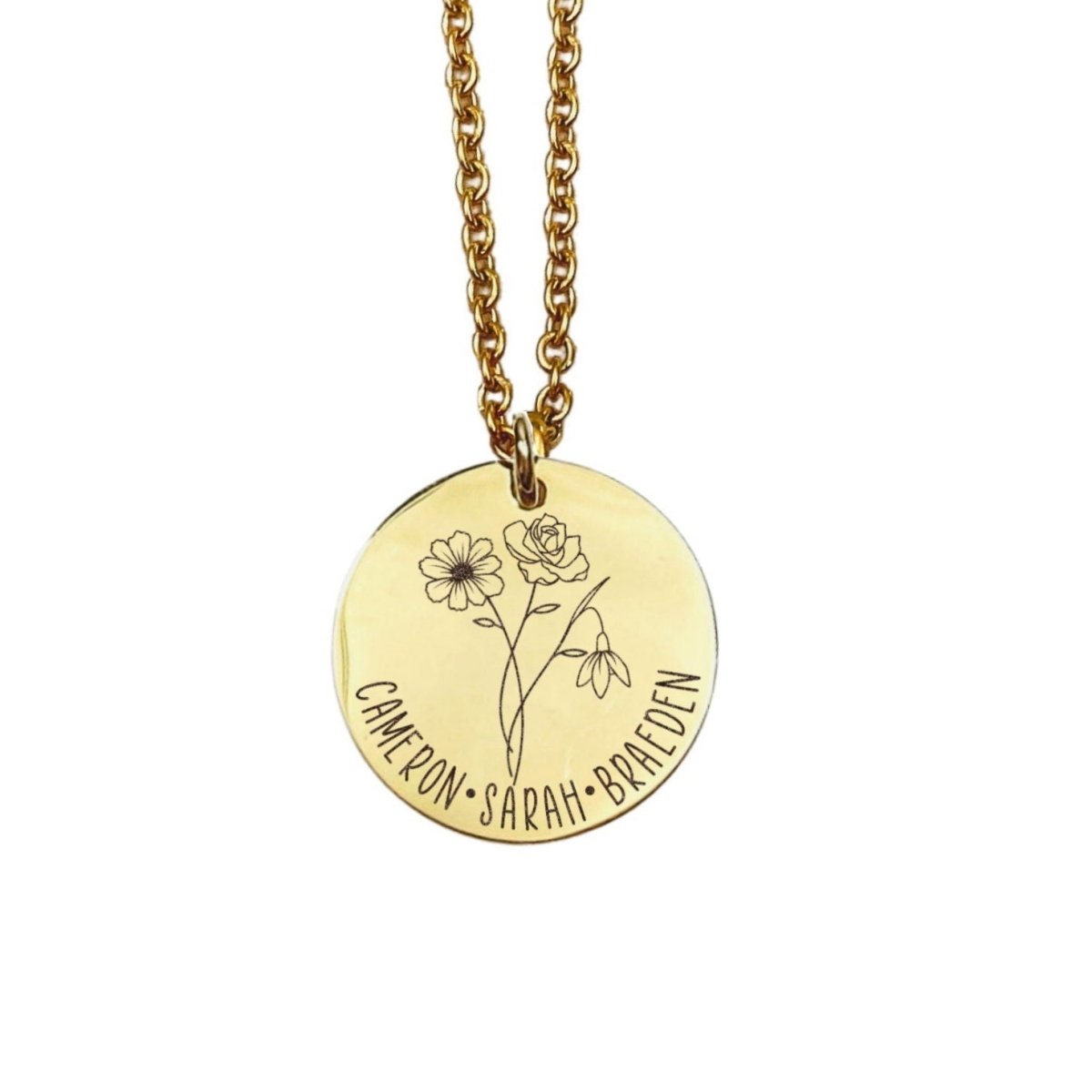 COMBINED BIRTH FLOWER TEXT NECKLACE - Avy + Tay