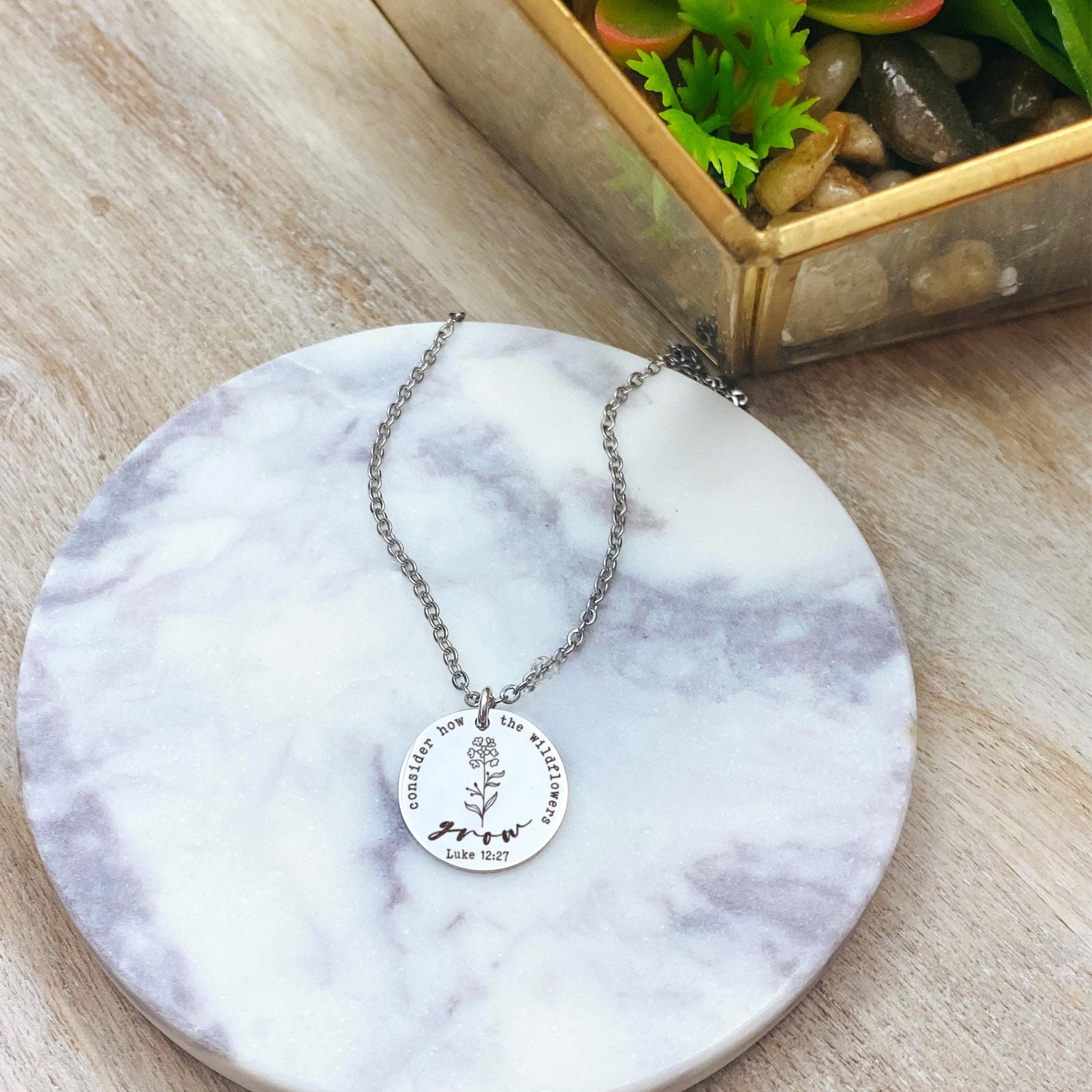 CONSIDER HOW THE WILDFLOWERS GROW LUKE 12:27 NECKLACE - Avy + Tay