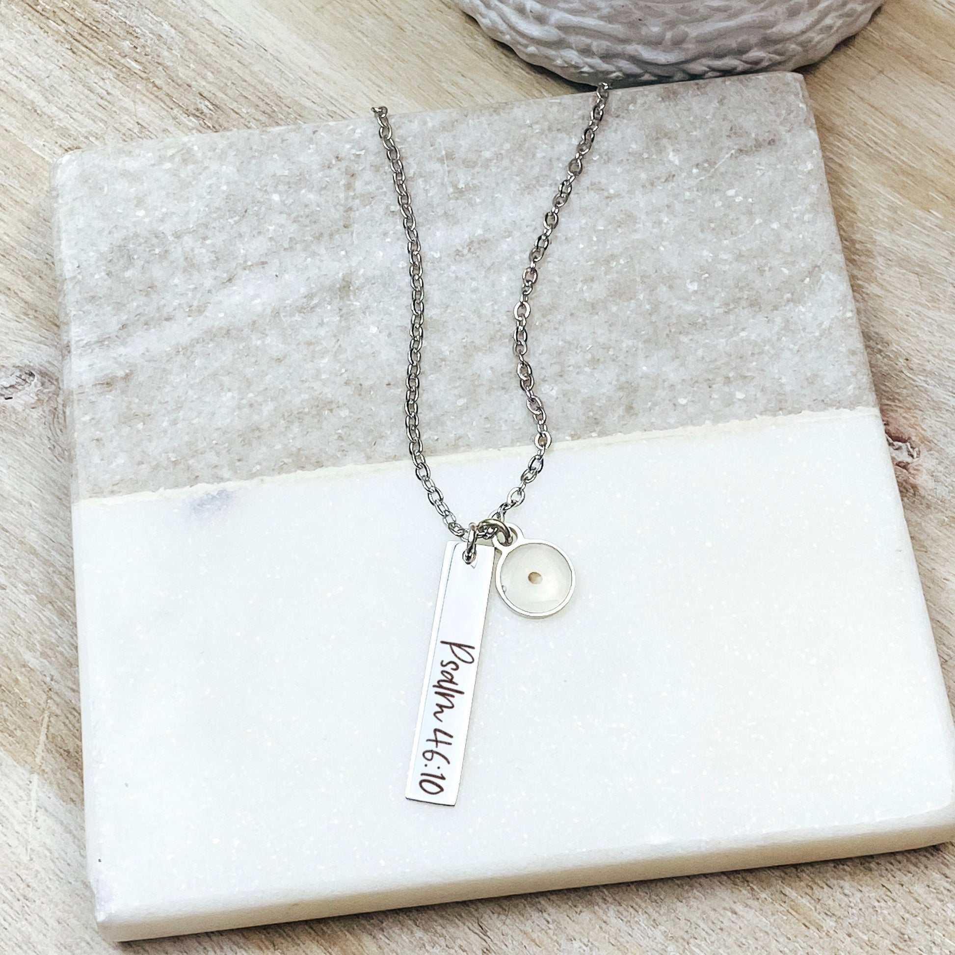 CUSTOM BIBLE VERSE + MUSTARD SEED BAR NECKLACE - Avy + Tay