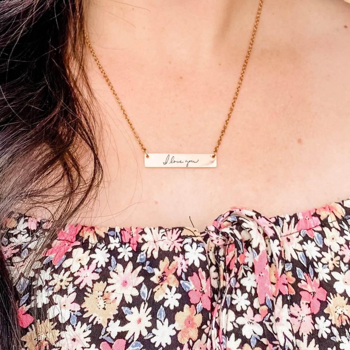 CUSTOM HANDWRITING BAR NECKLACE - Avy + Tay