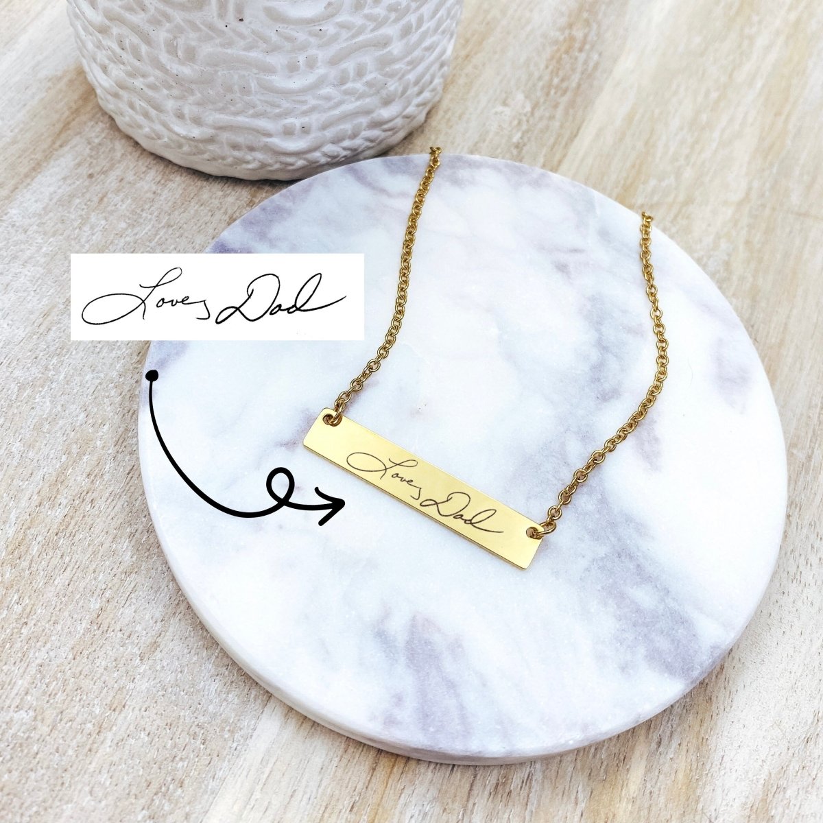 CUSTOM HANDWRITING BAR NECKLACE - Avy + Tay