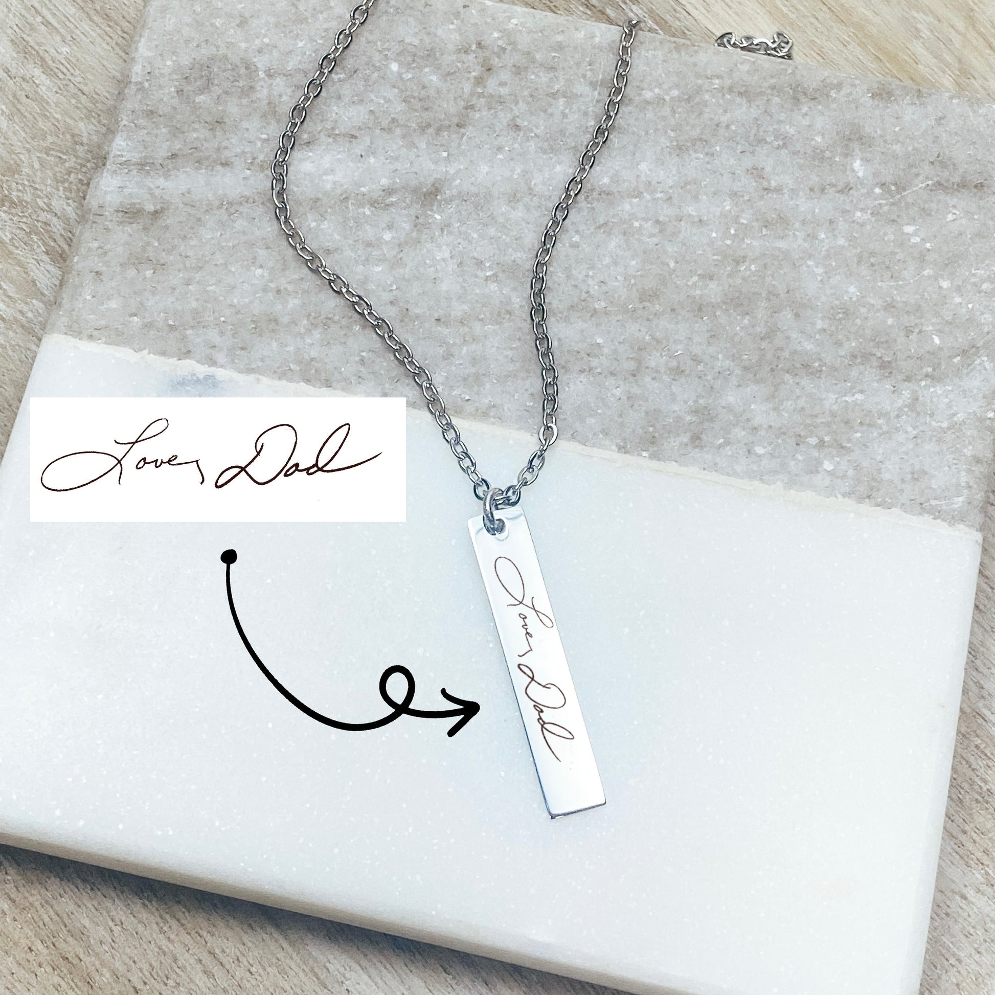 CUSTOM HANDWRITING BAR NECKLACE - Avy + Tay