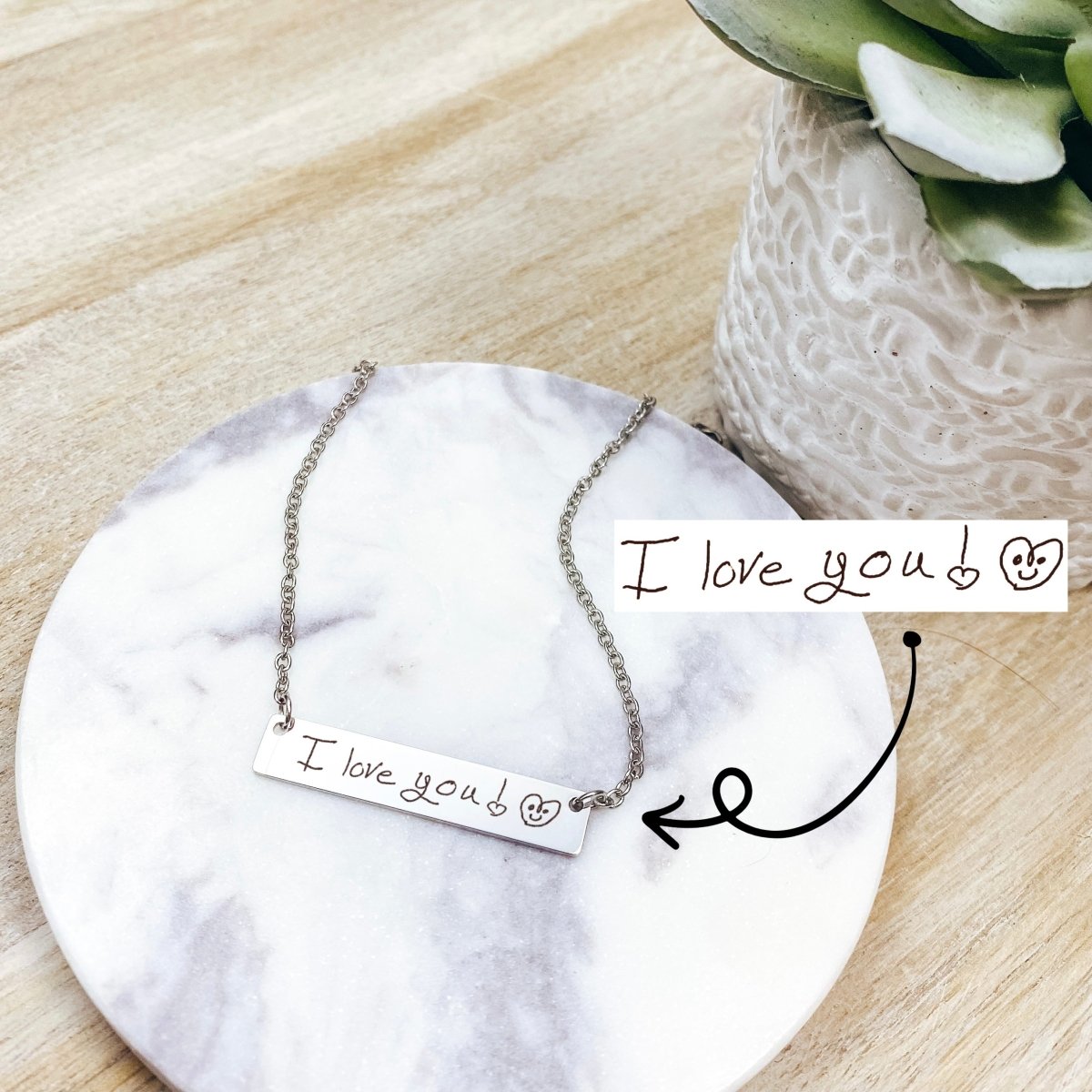 CUSTOM HANDWRITING BAR NECKLACE - Avy + Tay