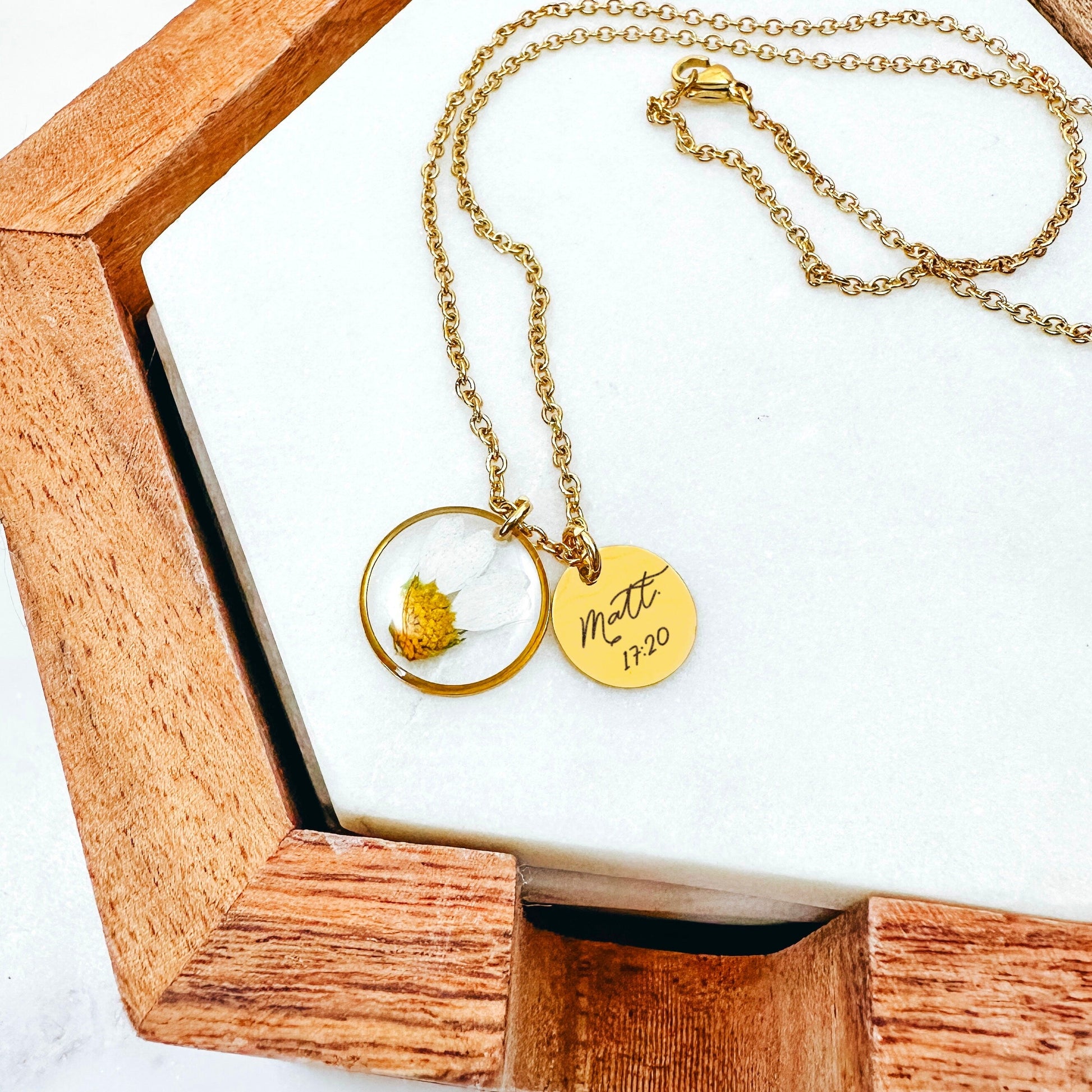 DAINTY BIBLE VERSE + REAL BIRTH FLOWER NECKLACE - Avy + Tay