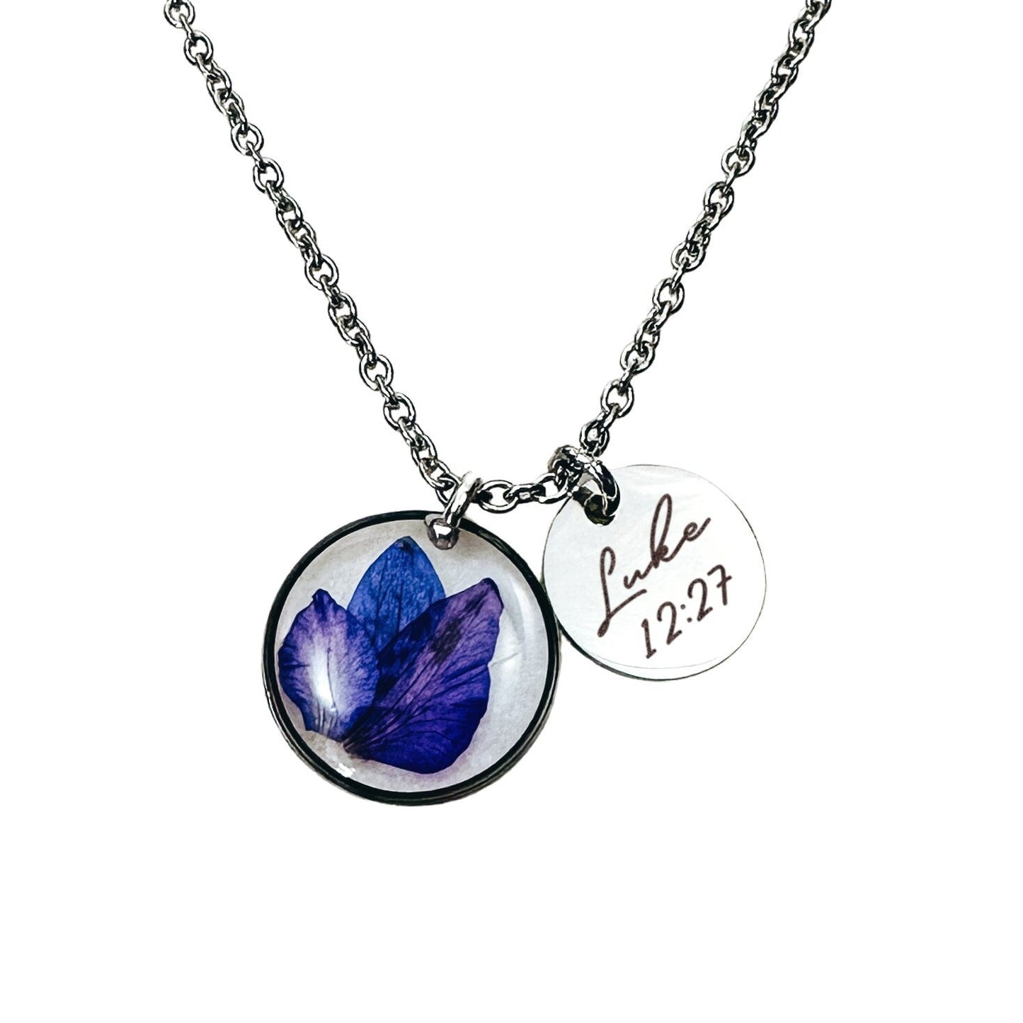 DAINTY BIBLE VERSE + REAL BIRTH FLOWER NECKLACE - Avy + Tay