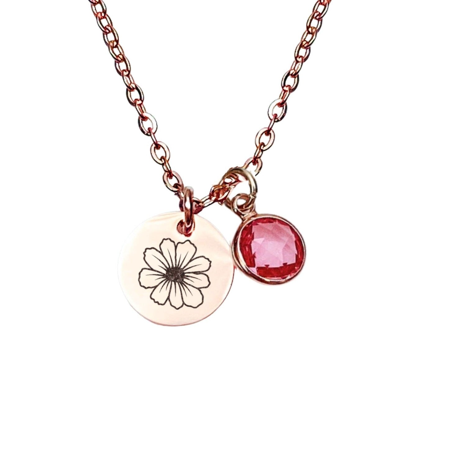 DAINTY BIRTH FLOWER + BIRTHSTONE NECKLACE - Avy + Tay