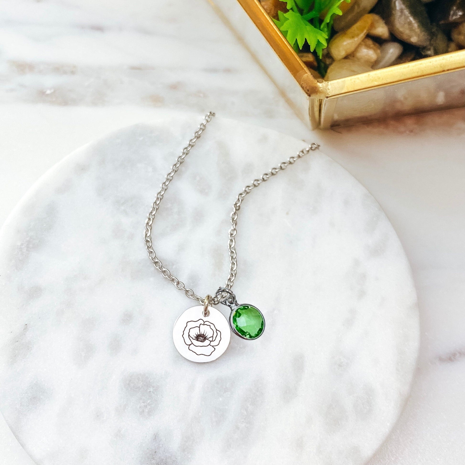 DAINTY BIRTH FLOWER + BIRTHSTONE NECKLACE - Avy + Tay