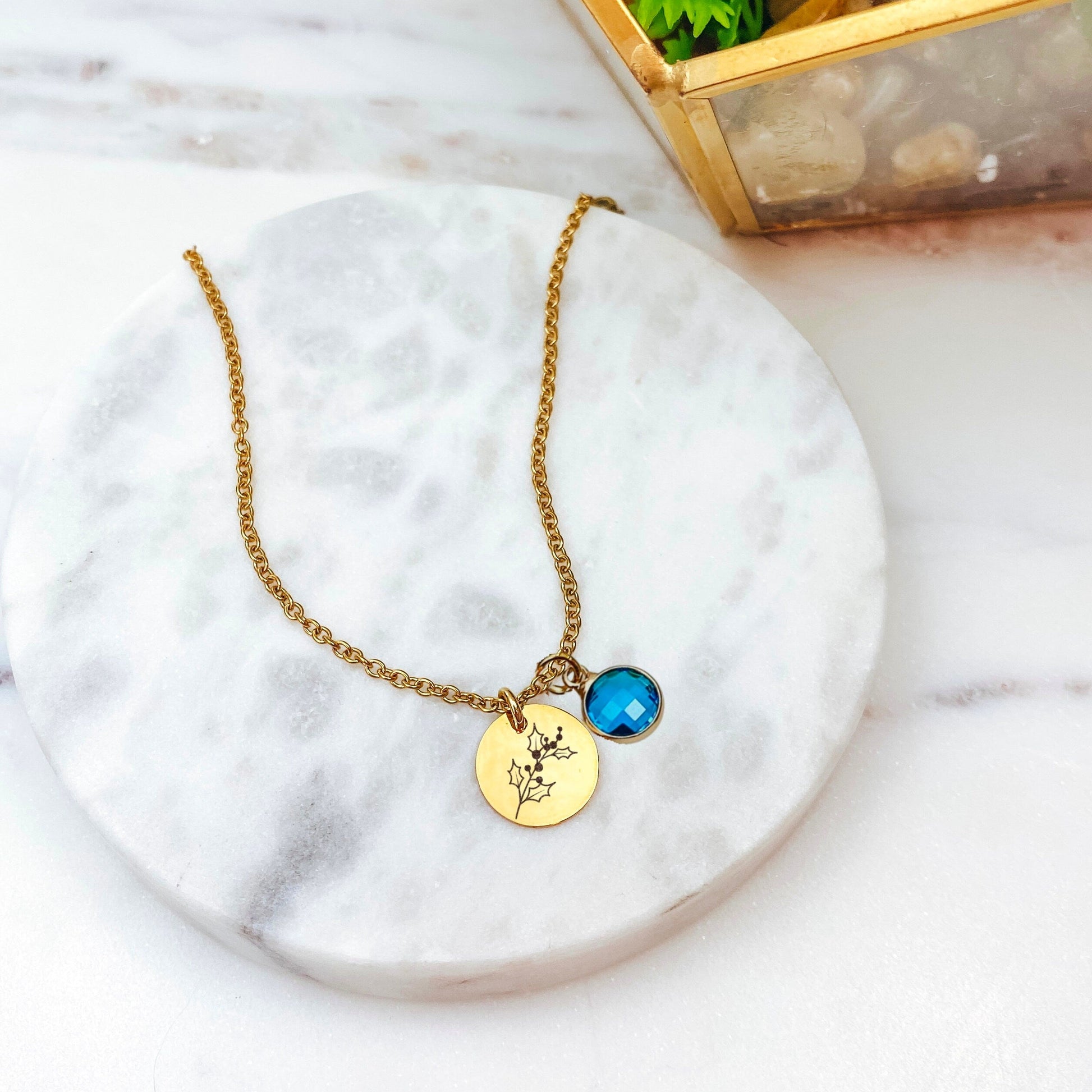 DAINTY BIRTH FLOWER + BIRTHSTONE NECKLACE - Avy + Tay