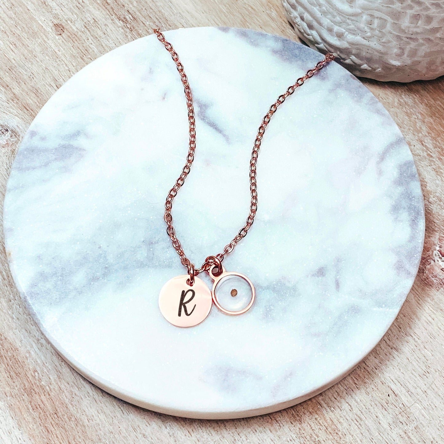 DAINTY INITIAL MUSTARD SEED NECKLACE - Avy + Tay