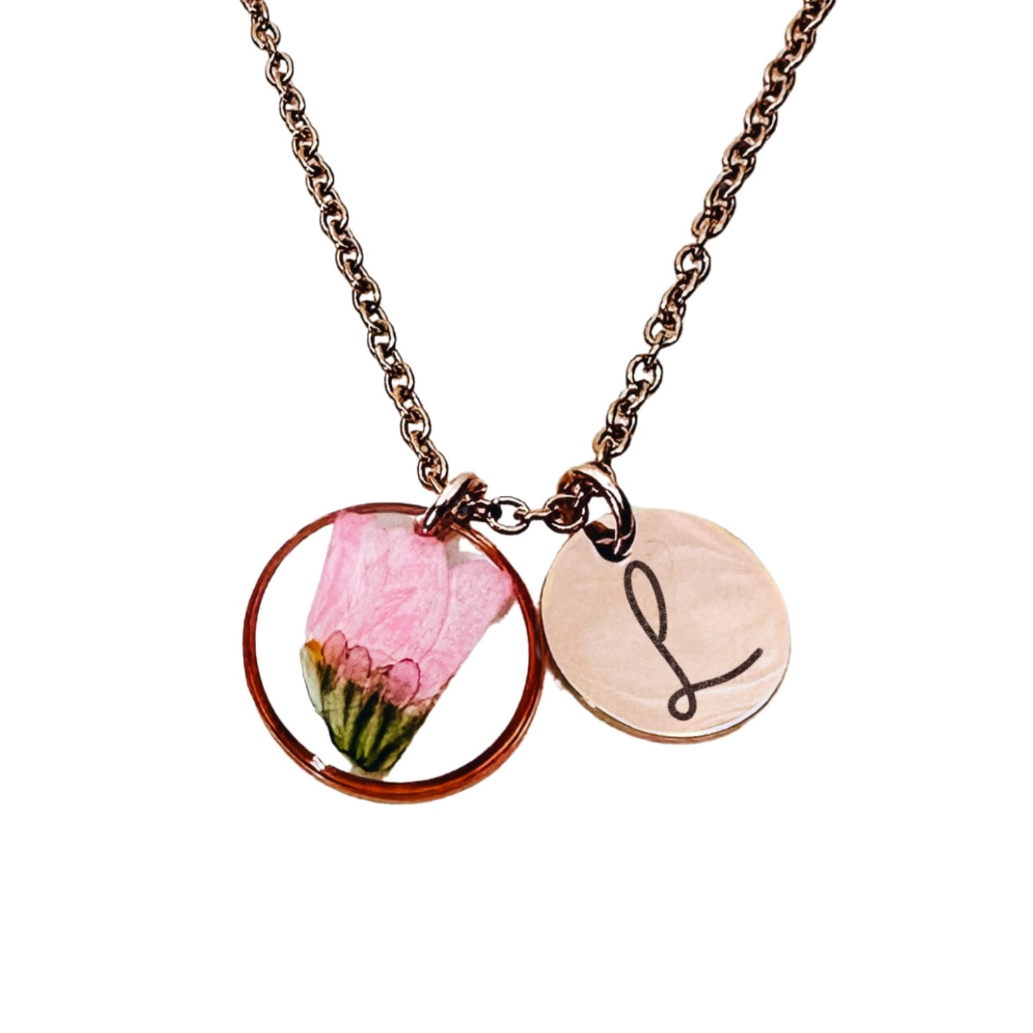 DAINTY INITIAL + REAL BIRTH FLOWER NECKLACE - Avy + Tay