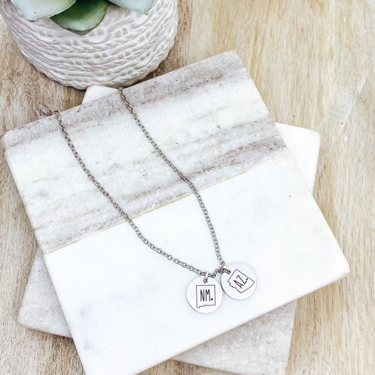 DAINTY LONG DISTANCE STATE NECKLACE - Avy + Tay