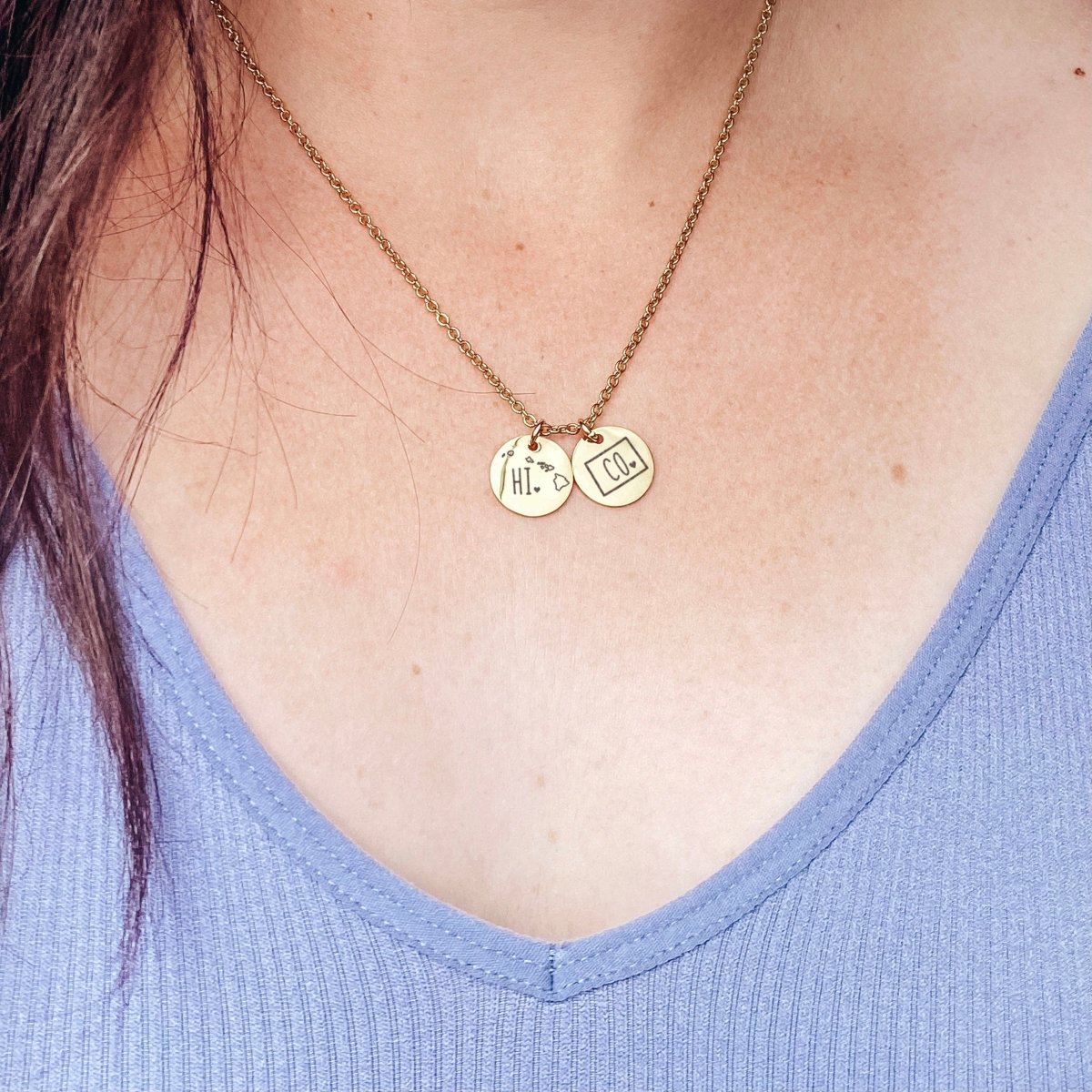 DAINTY LONG DISTANCE STATE NECKLACE - Avy + Tay