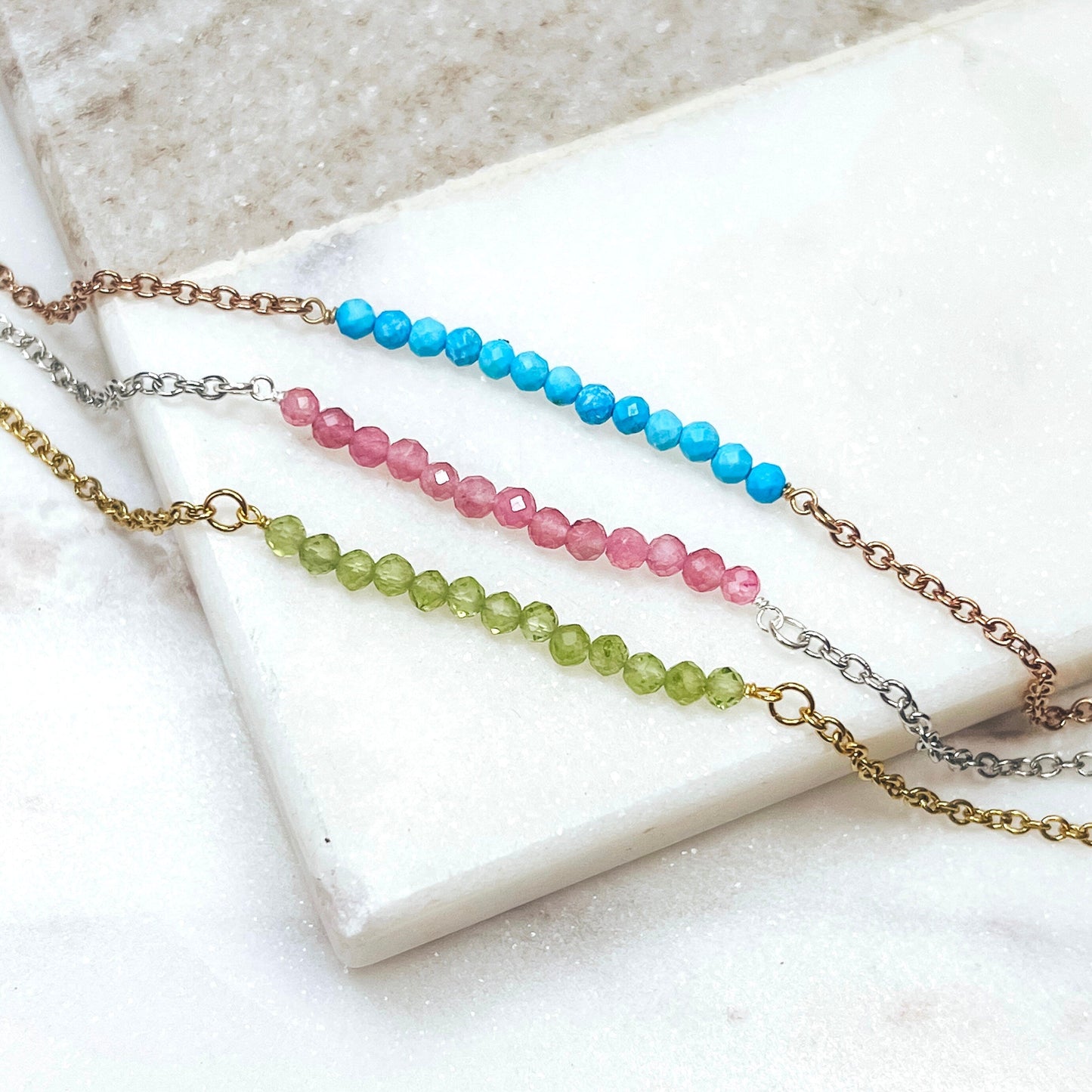 DAINTY RAW BIRTHSTONE BAR BRACELET - Avy + Tay