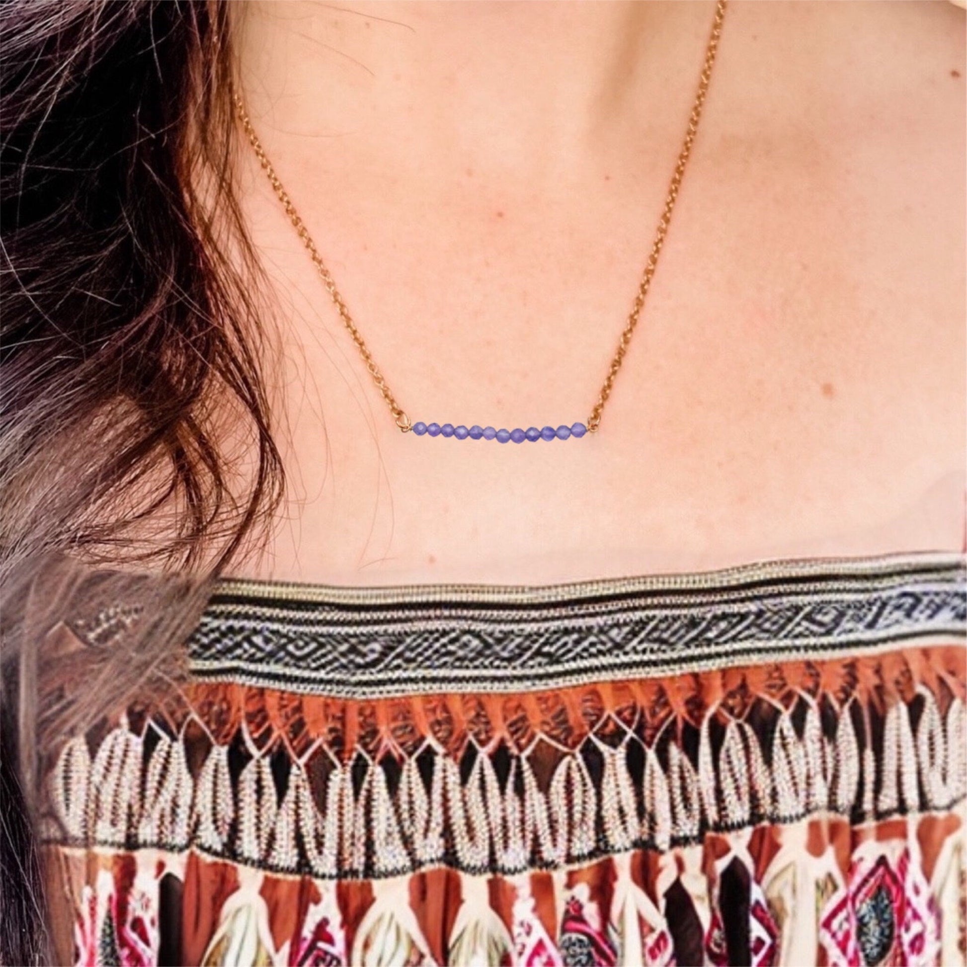 DAINTY RAW BIRTHSTONE BAR NECKLACE - Avy + Tay